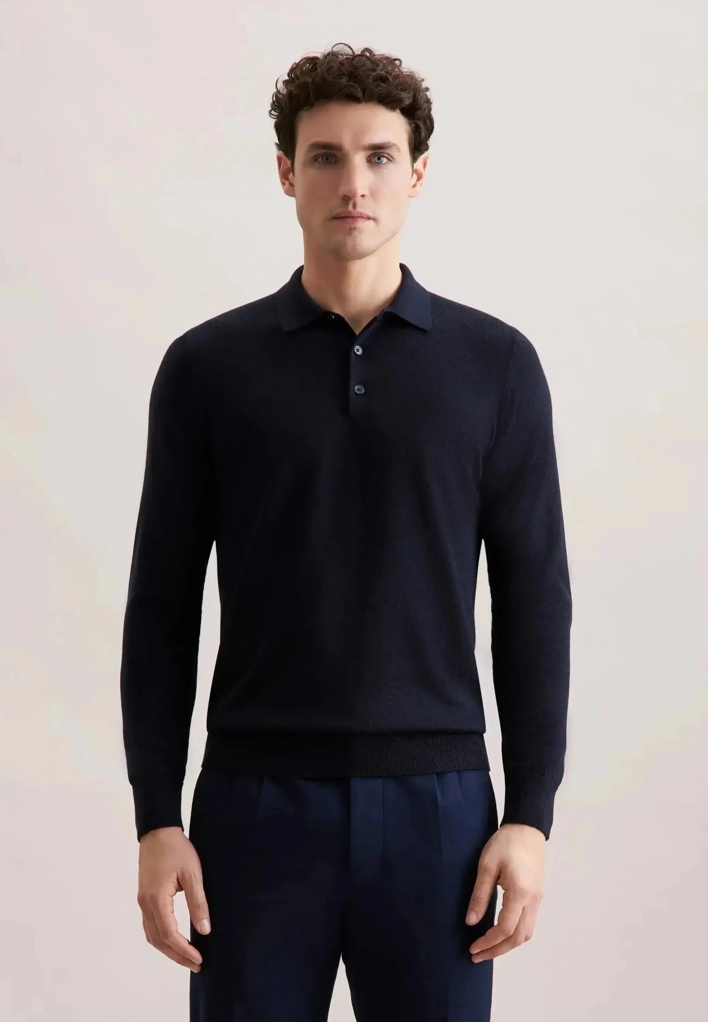Seidensticker Merino Wool Polo Collar Knit Dark Blue - northern threads