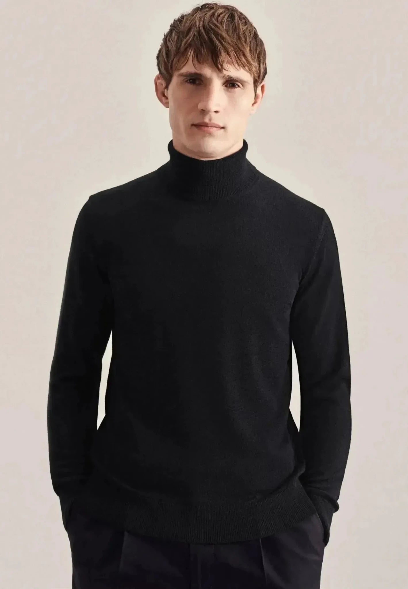 Seidensticker Merino Wool Roll Neck Knit Black - northern threads
