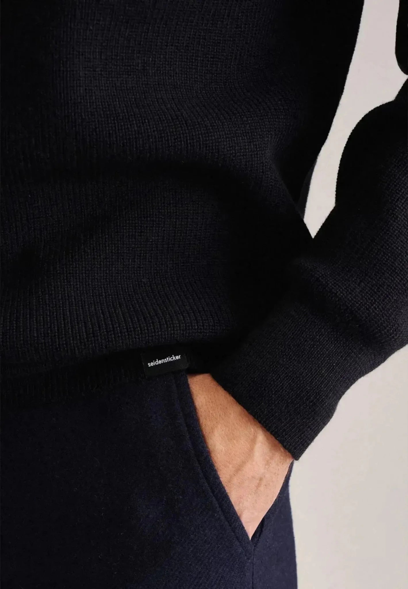 Seidensticker Merino Wool Stand Collar 1/4 Zip Knit Dark Blue - northern threads