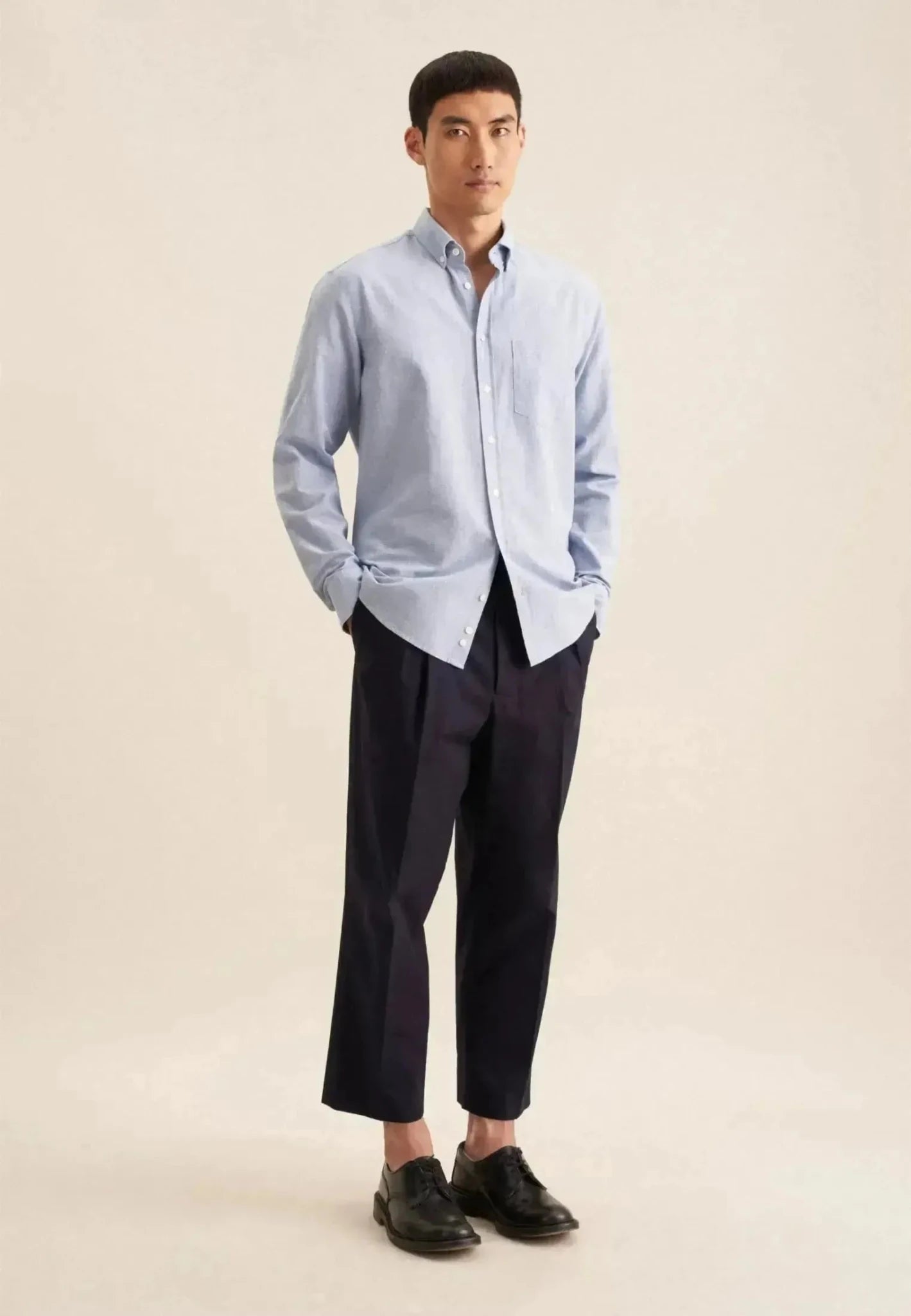 Seidensticker Regular Fit Button Down Linen Blend Chambray Shirt Light Blue - northern threads