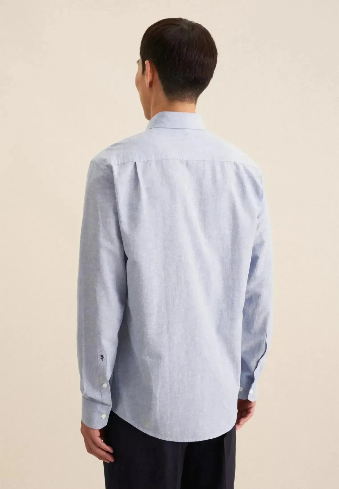 Seidensticker Regular Fit Button Down Linen Blend Chambray Shirt Light Blue - northern threads