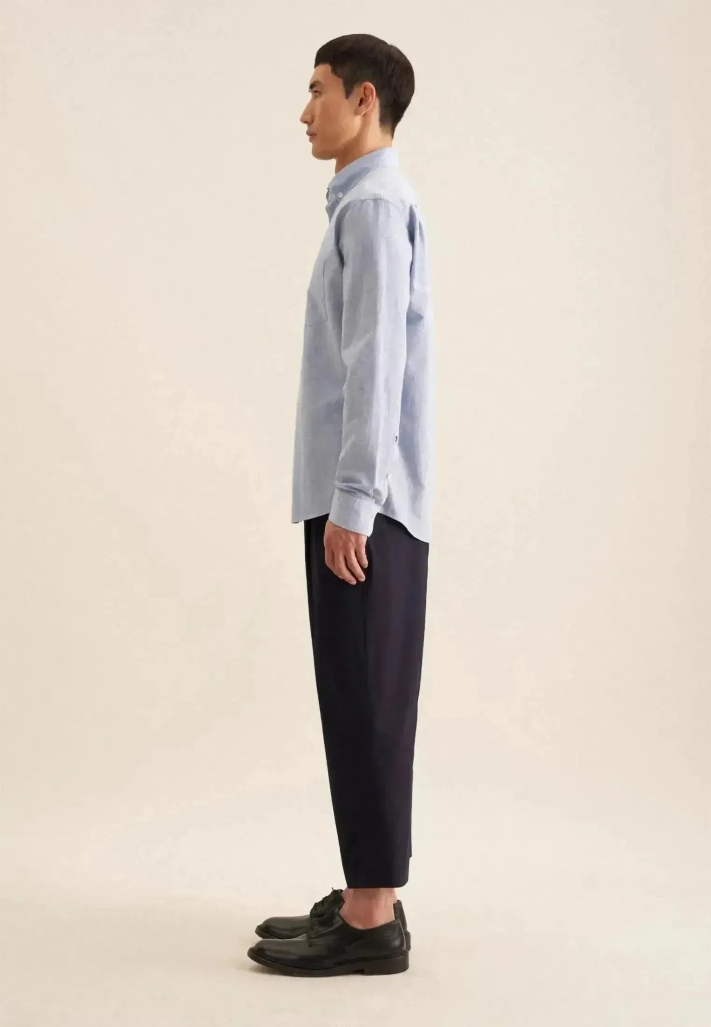 Seidensticker Regular Fit Button Down Linen Blend Chambray Shirt Light Blue - northern threads