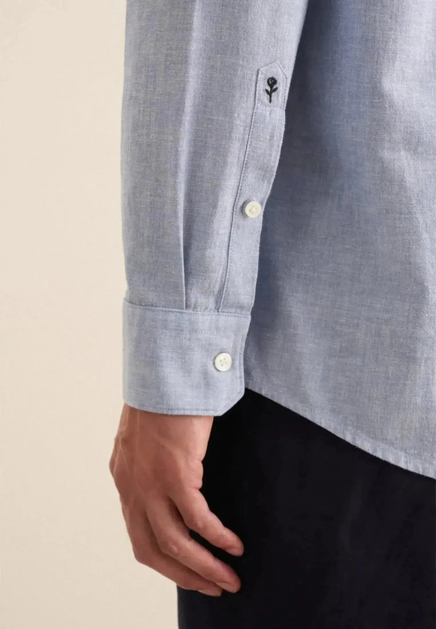 Seidensticker Regular Fit Button Down Linen Blend Chambray Shirt Light Blue - northern threads