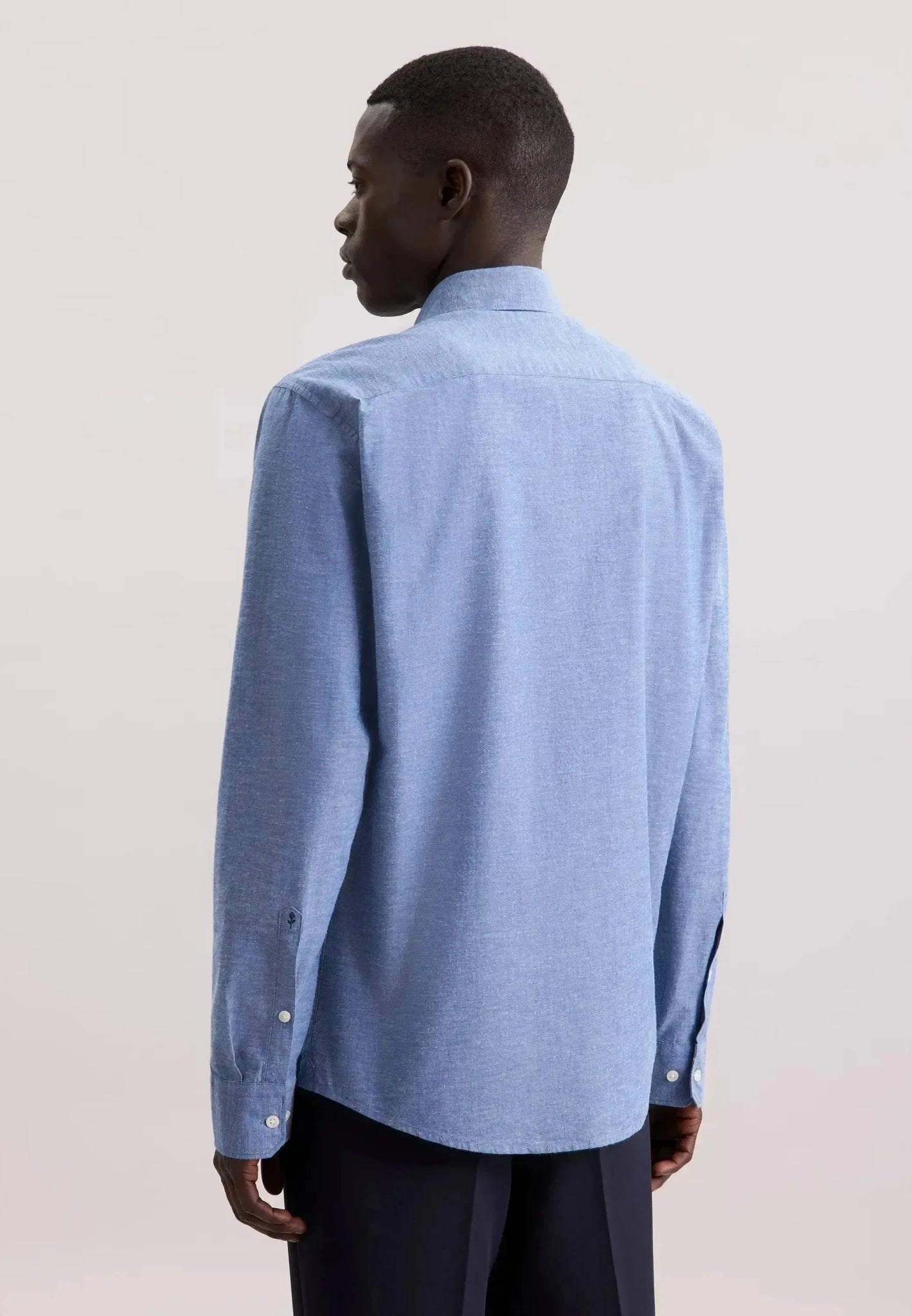 Seidensticker Regular Fit Button Down Linen Blend Chambray Shirt Mid Blue - northern threads
