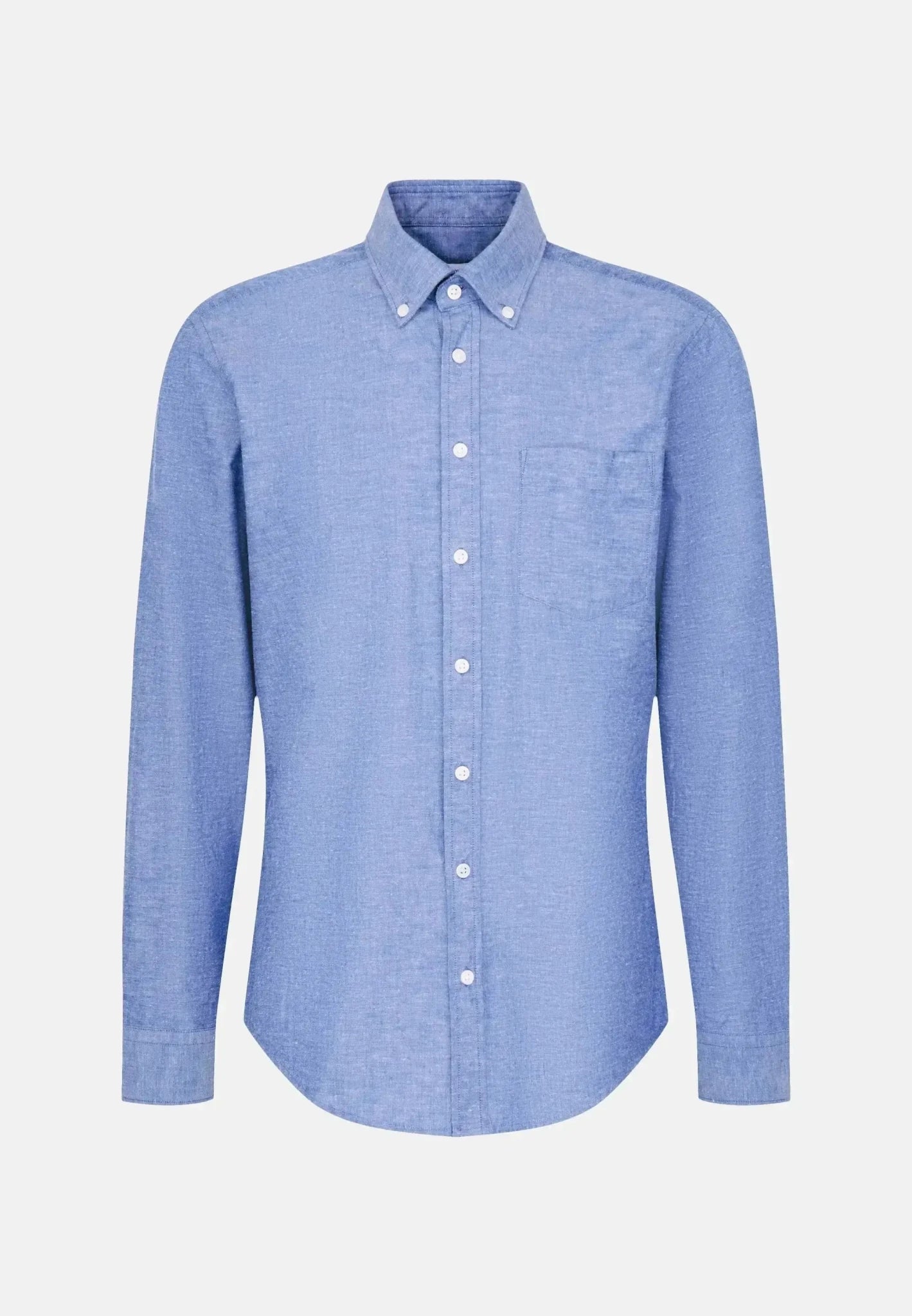 Seidensticker Regular Fit Button Down Linen Blend Chambray Shirt Mid Blue - 01.146702-16-38 - northern threads uk