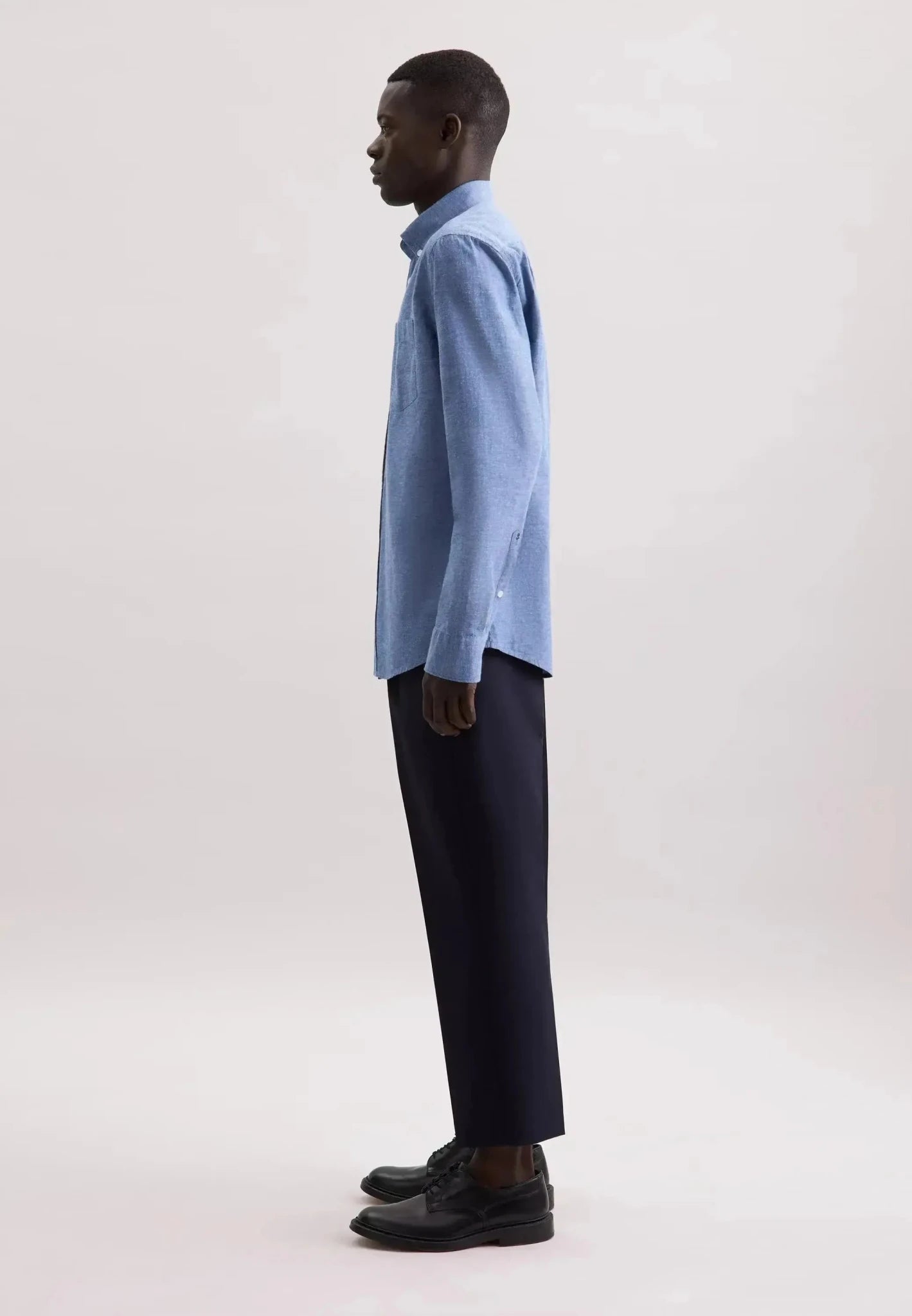 Seidensticker Regular Fit Button Down Linen Blend Chambray Shirt Mid Blue - northern threads