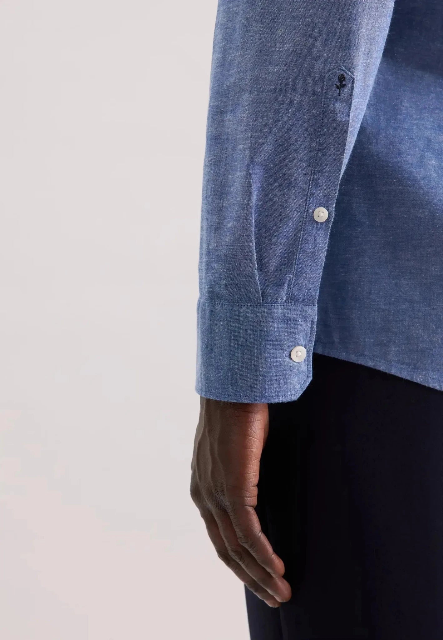 Seidensticker Regular Fit Button Down Linen Blend Chambray Shirt Mid Blue - northern threads