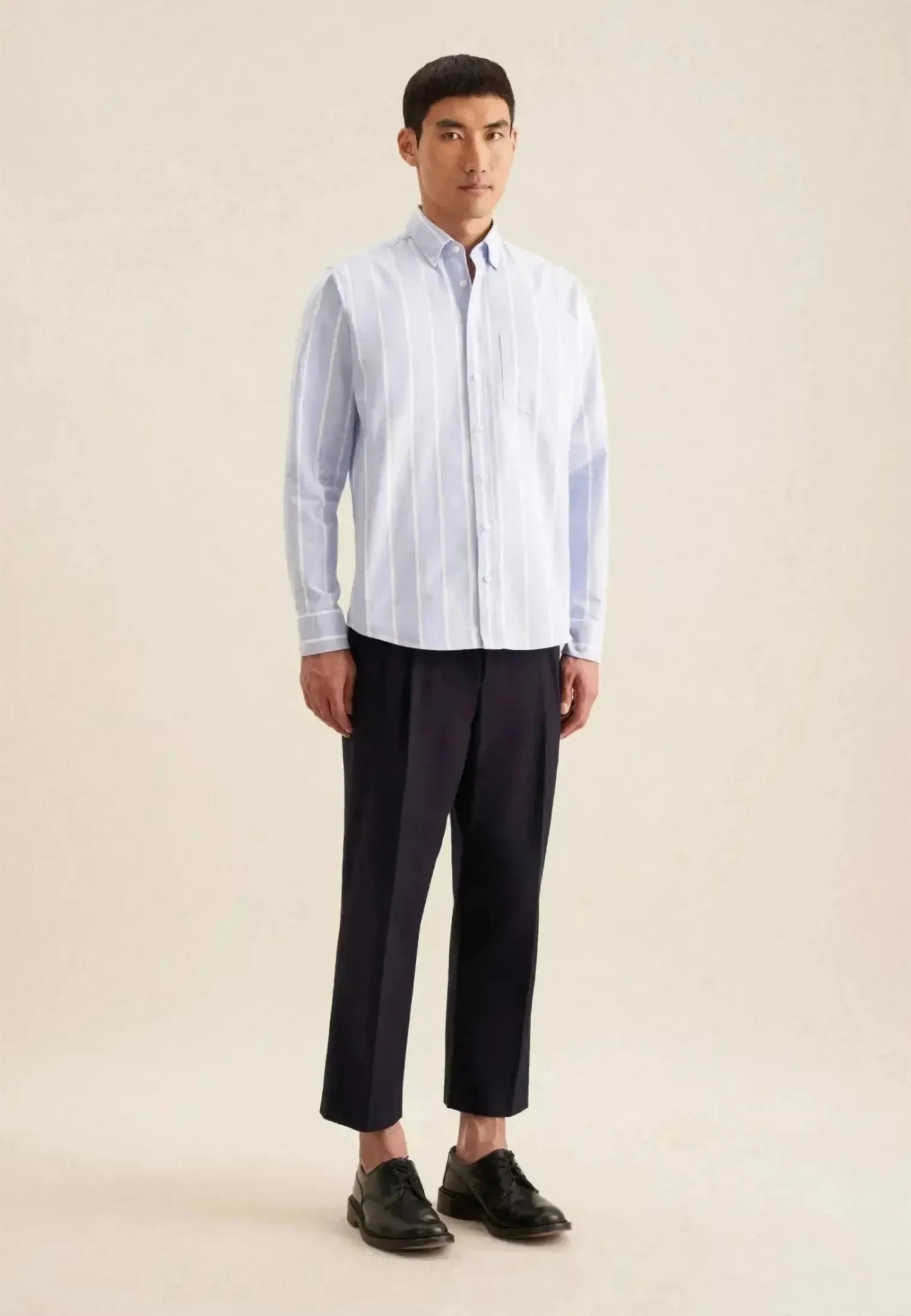 Seidensticker Regular Fit Button Down Striped Oxford Shirt Light Blue - northern threads