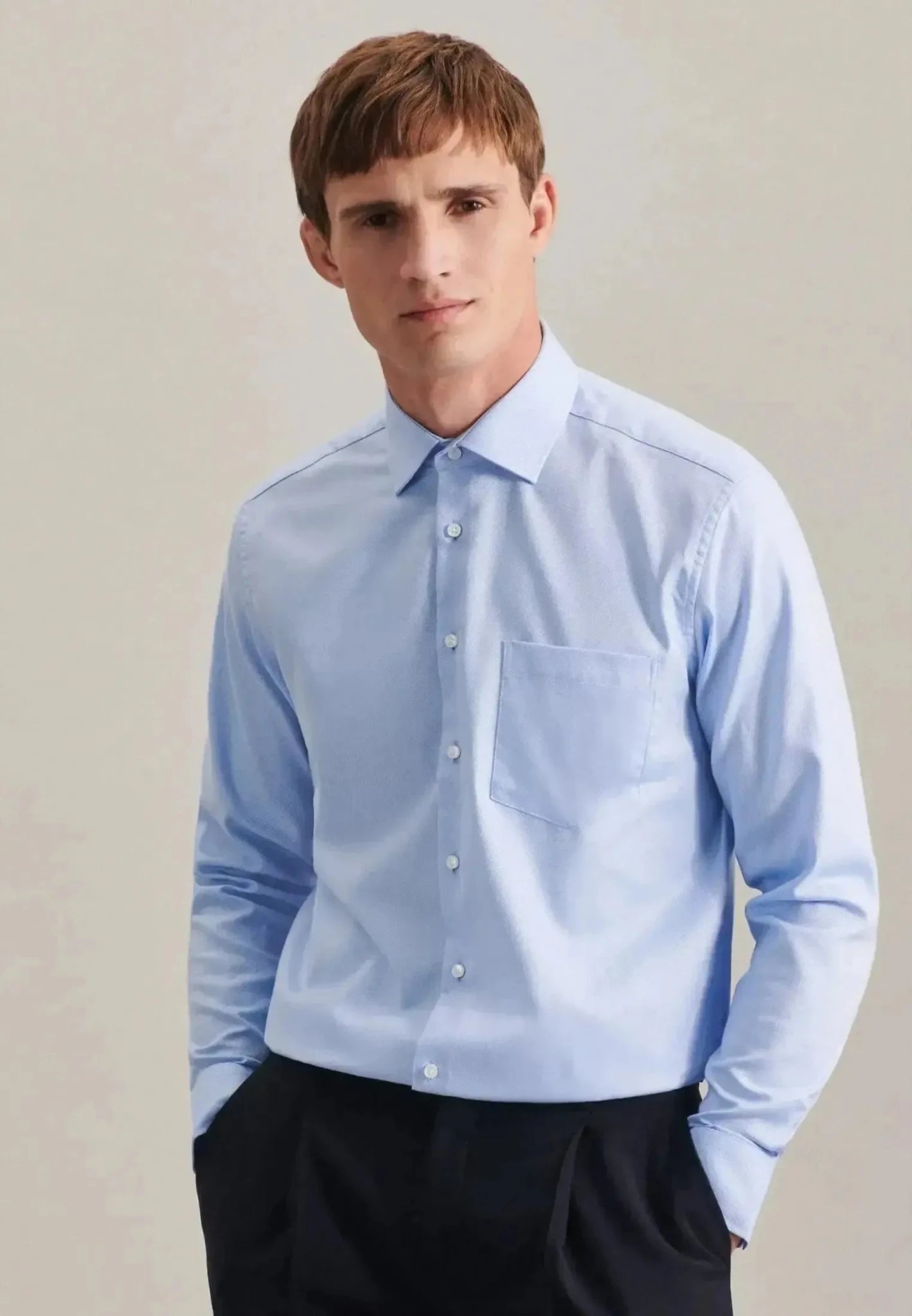 Seidensticker Regular Fit No Iron Kent Collar Business Shirt Light Blue - northern threads
