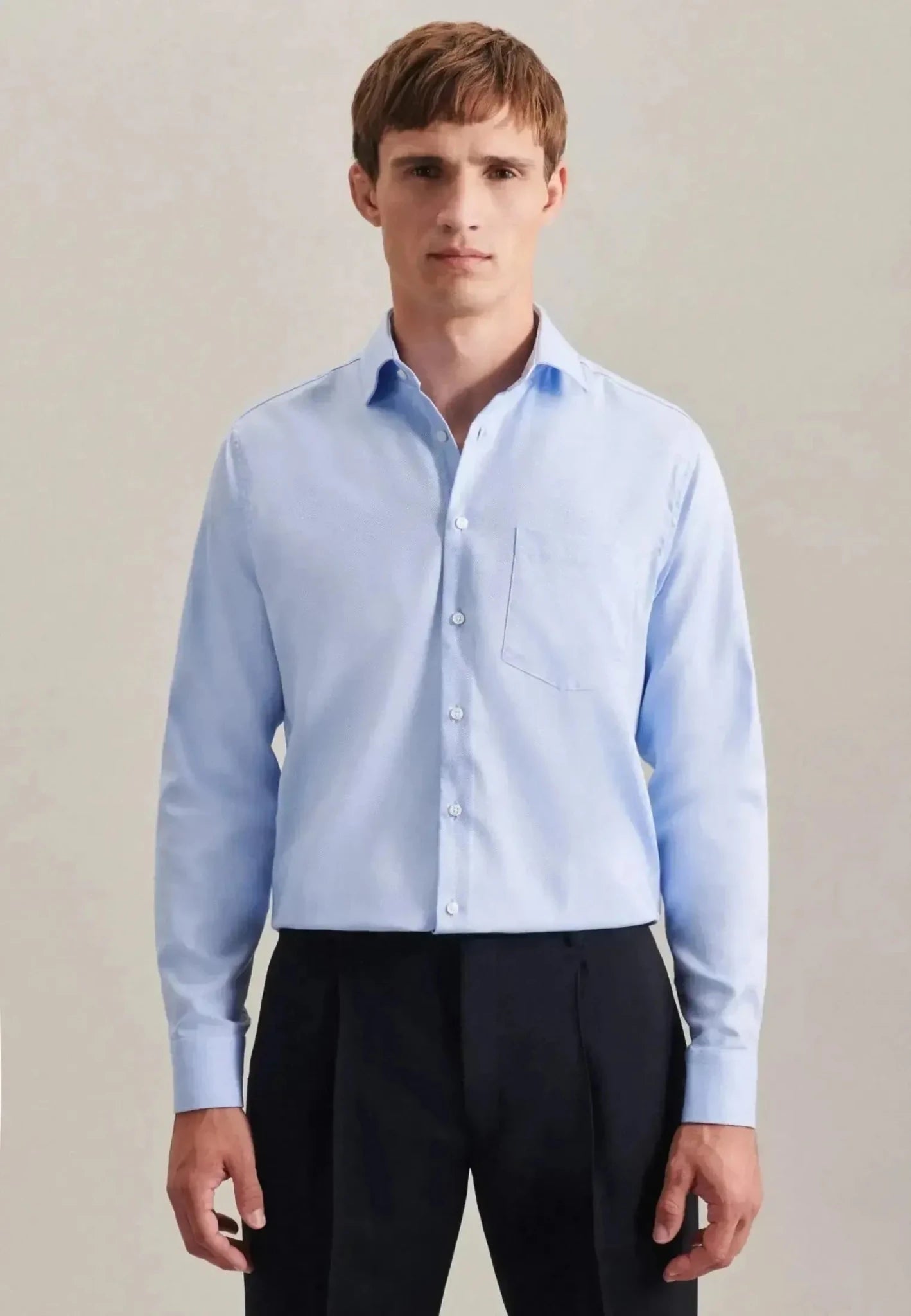 Seidensticker Regular Fit No Iron Kent Collar Business Shirt Light Blue - northern threads