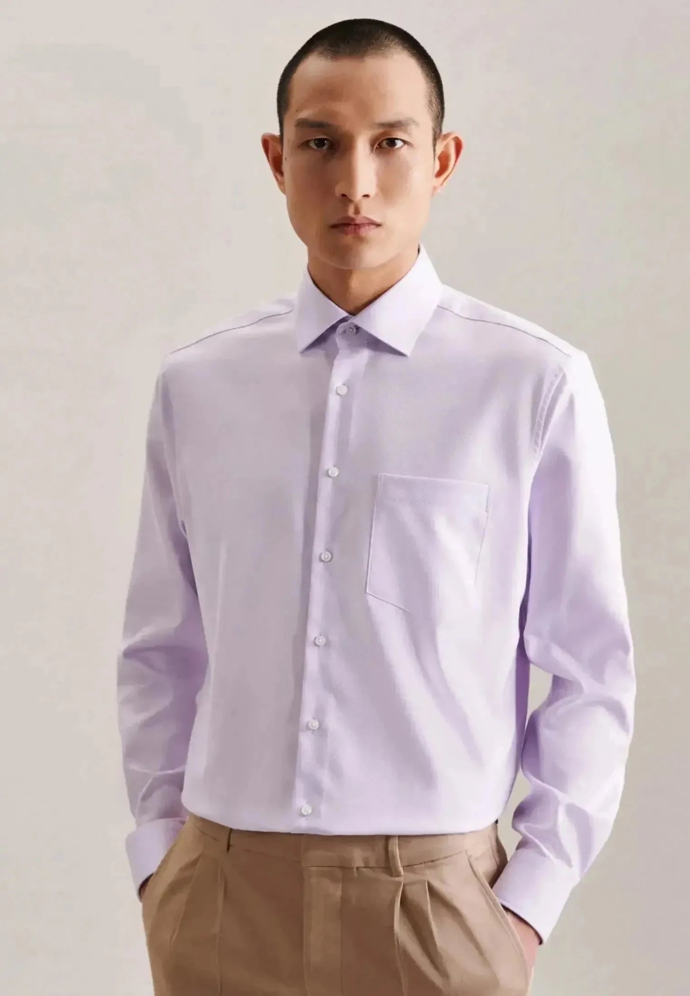 Seidensticker Regular Fit No Iron Kent Collar Business Shirt Light Purple - northern threads
