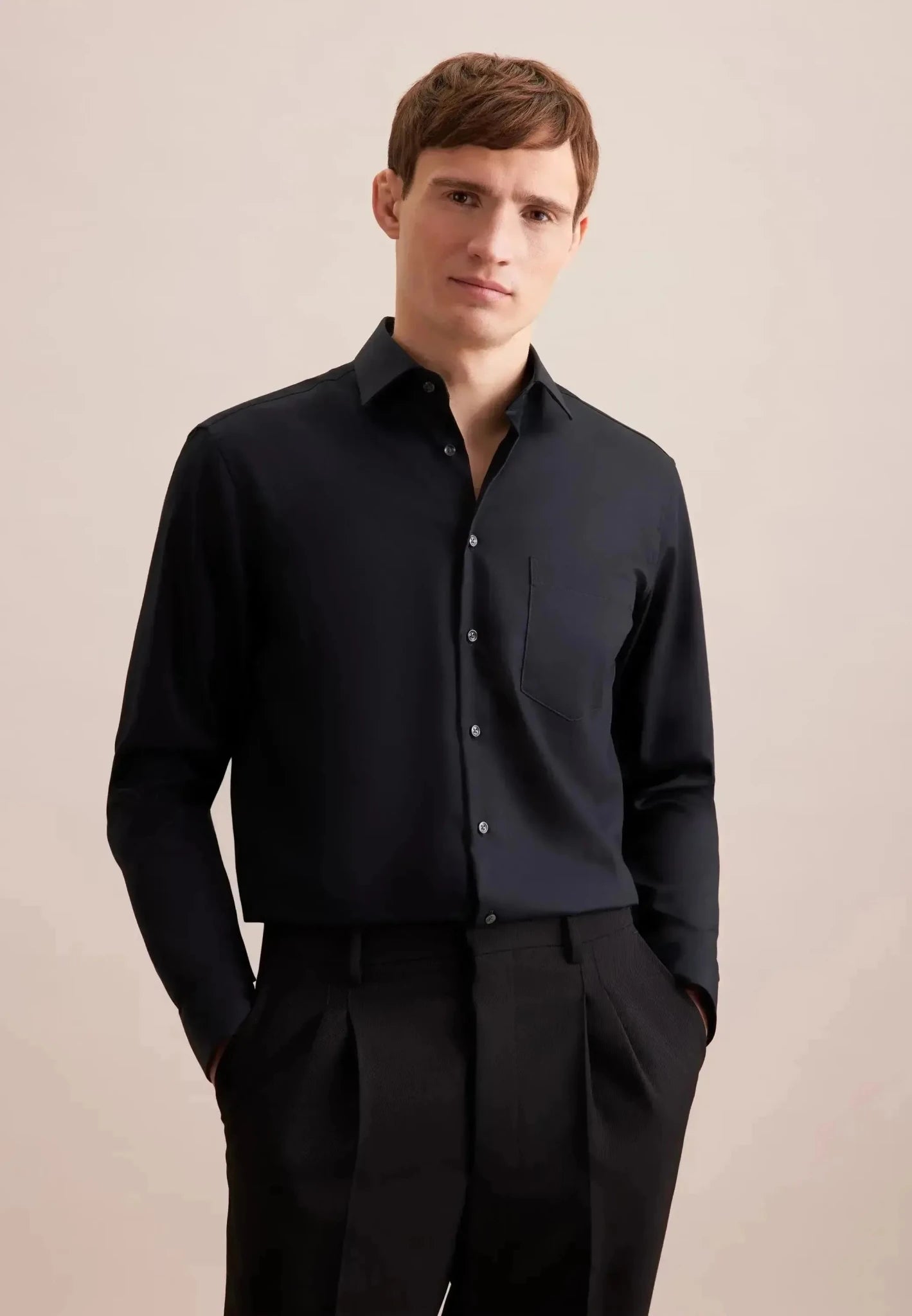 Seidensticker Regular Fit No Iron New Kent Business Shirt Black - northern threads