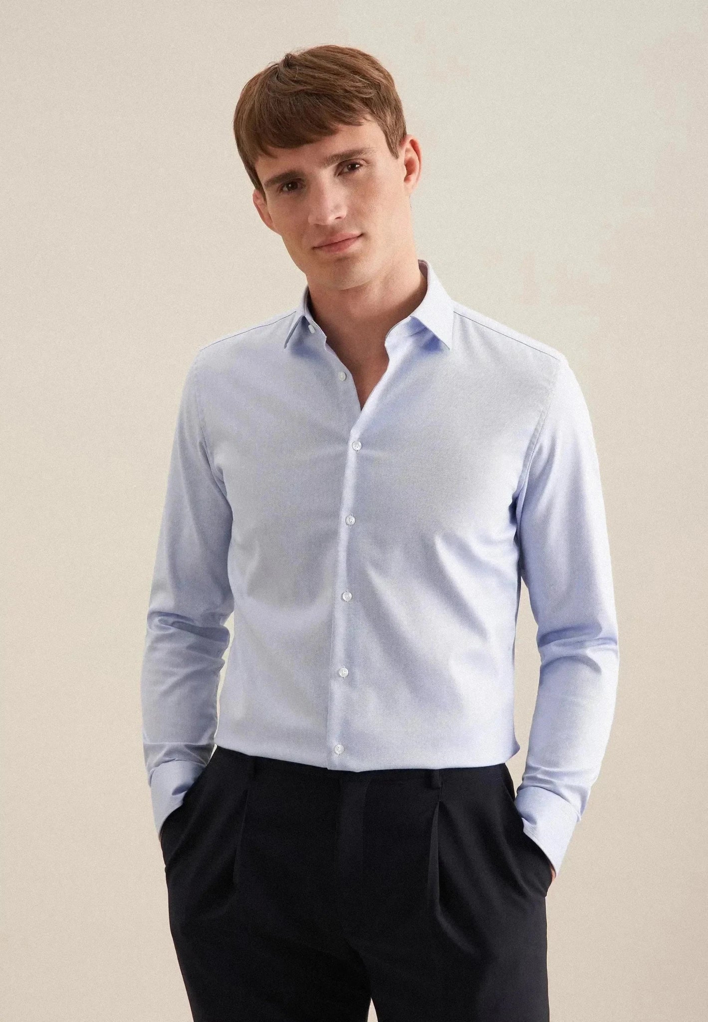 Seidensticker Regular Fit No Iron New Kent Combi Cuff Business Shirt Light Blue - northern threads