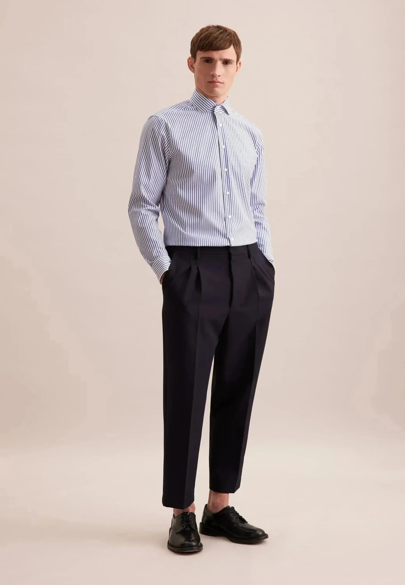 Seidensticker Regular Fit No Iron Spread Kent Structured Stripe Business Shirt Mid Blue - northern threads