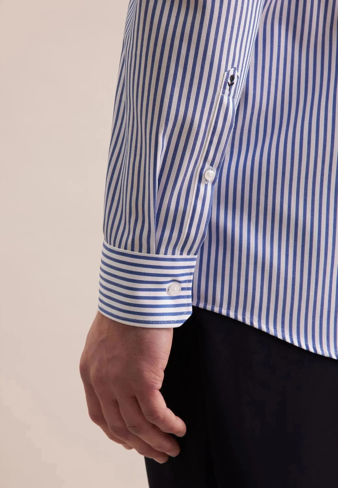 Seidensticker Regular Fit No Iron Spread Kent Structured Stripe Business Shirt Mid Blue - northern threads