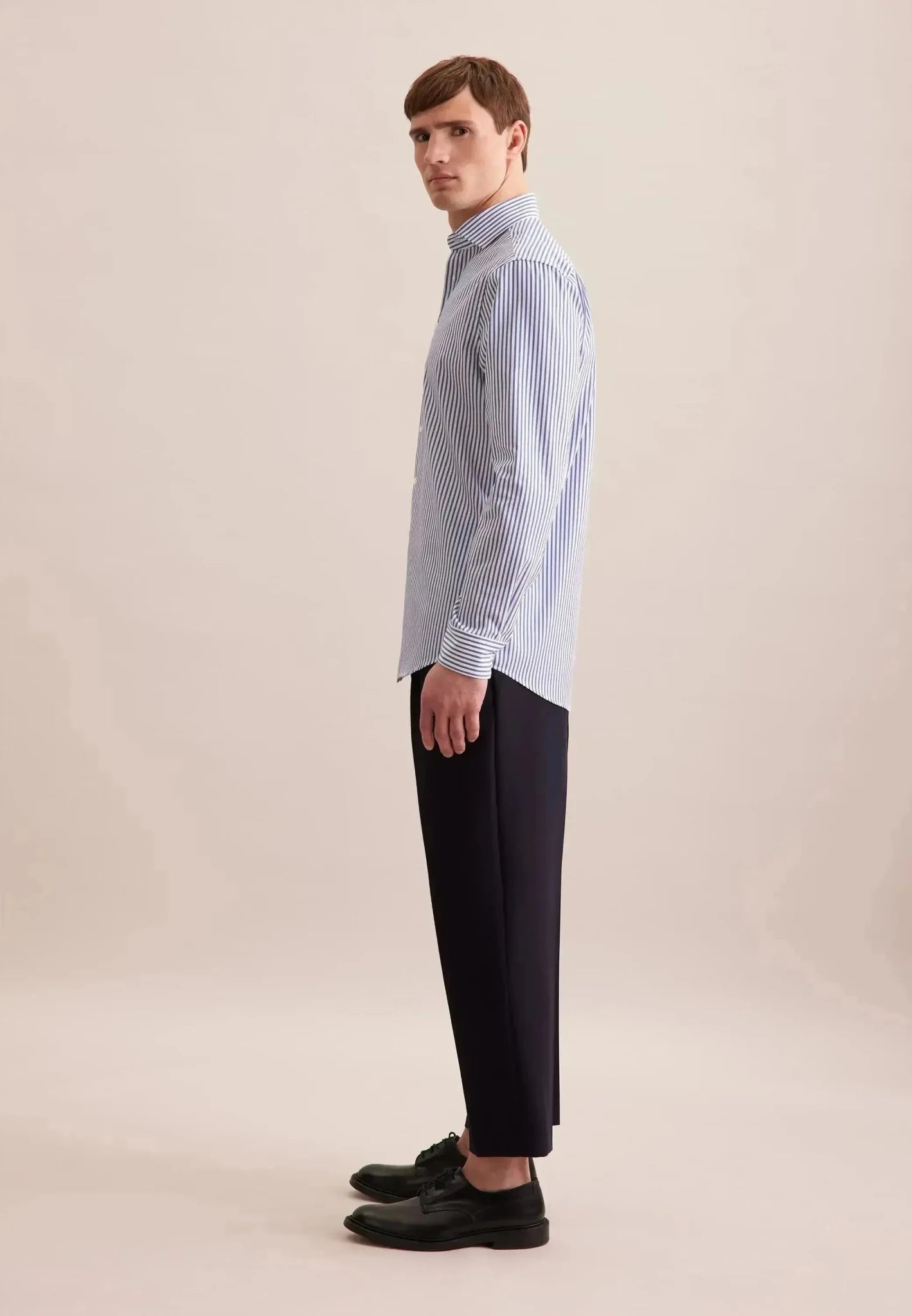 Seidensticker Regular Fit No Iron Spread Kent Structured Stripe Business Shirt Mid Blue - northern threads