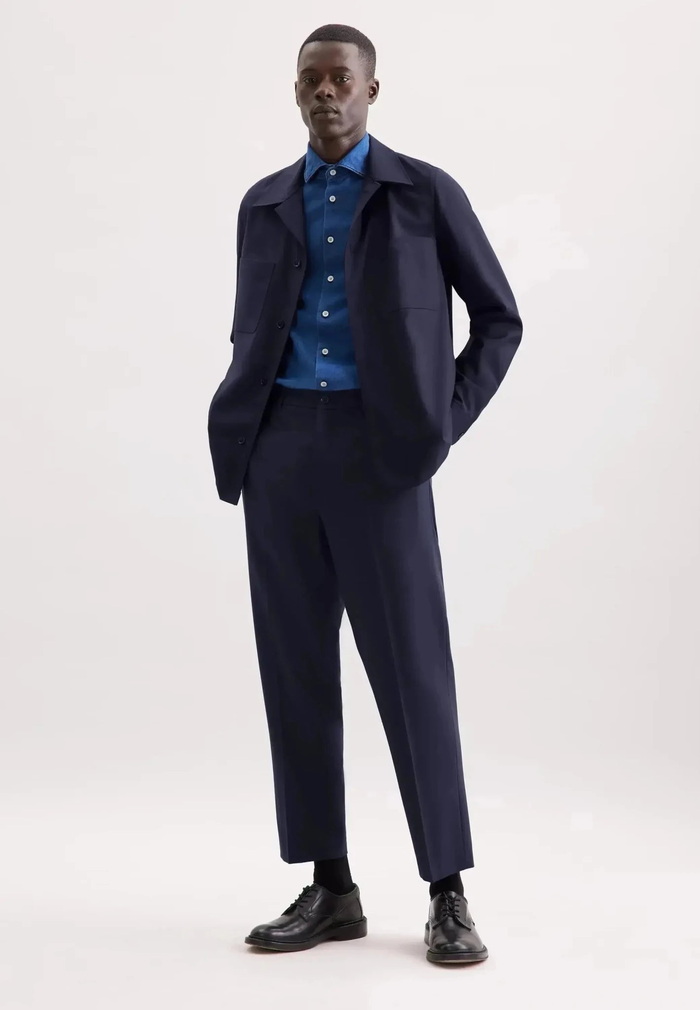 Seidensticker Regular Fit Wool Mix Casual Lapel Overshirt Dark Blue - northern threads