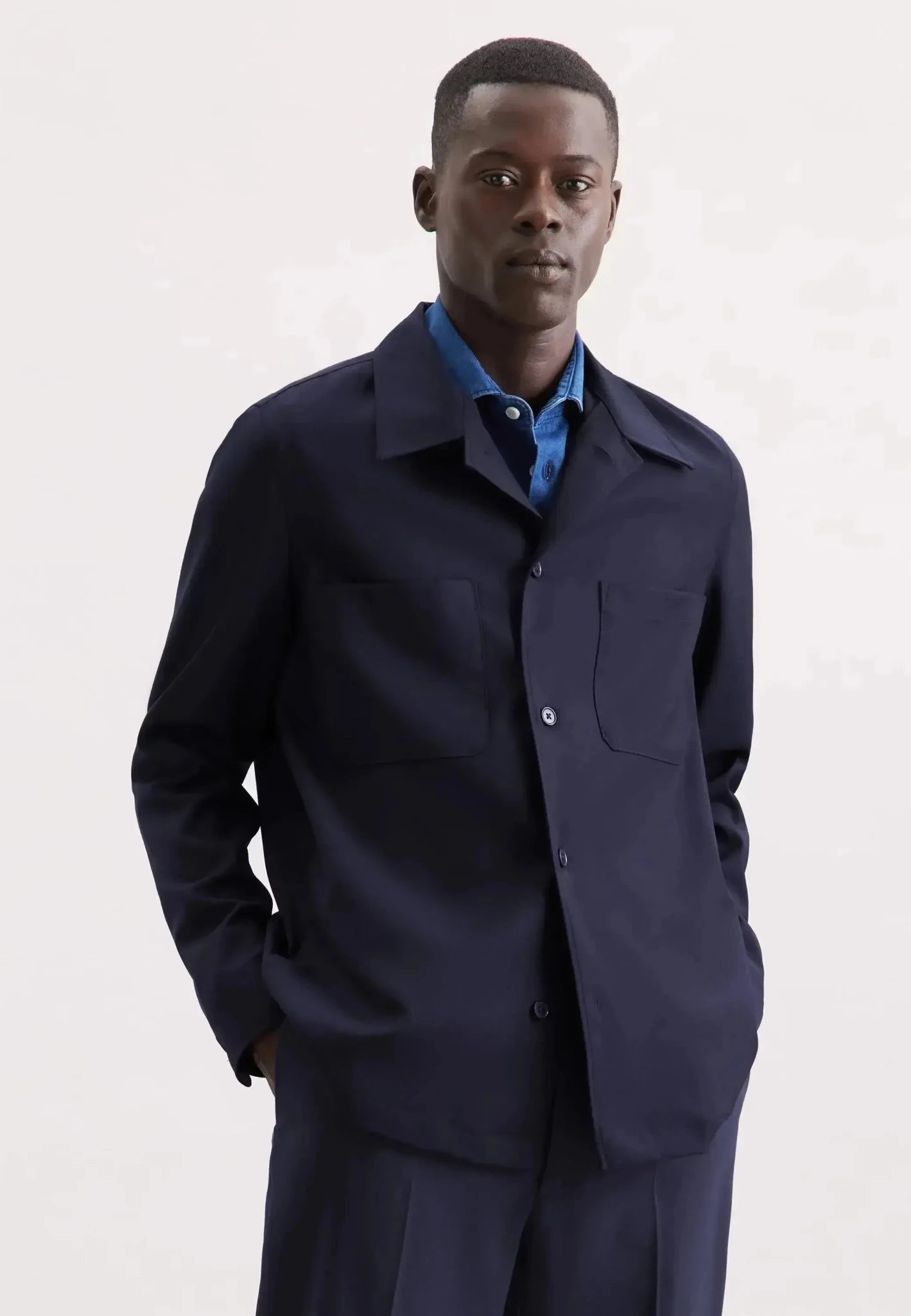 Seidensticker Regular Fit Wool Mix Casual Lapel Overshirt Dark Blue - northern threads