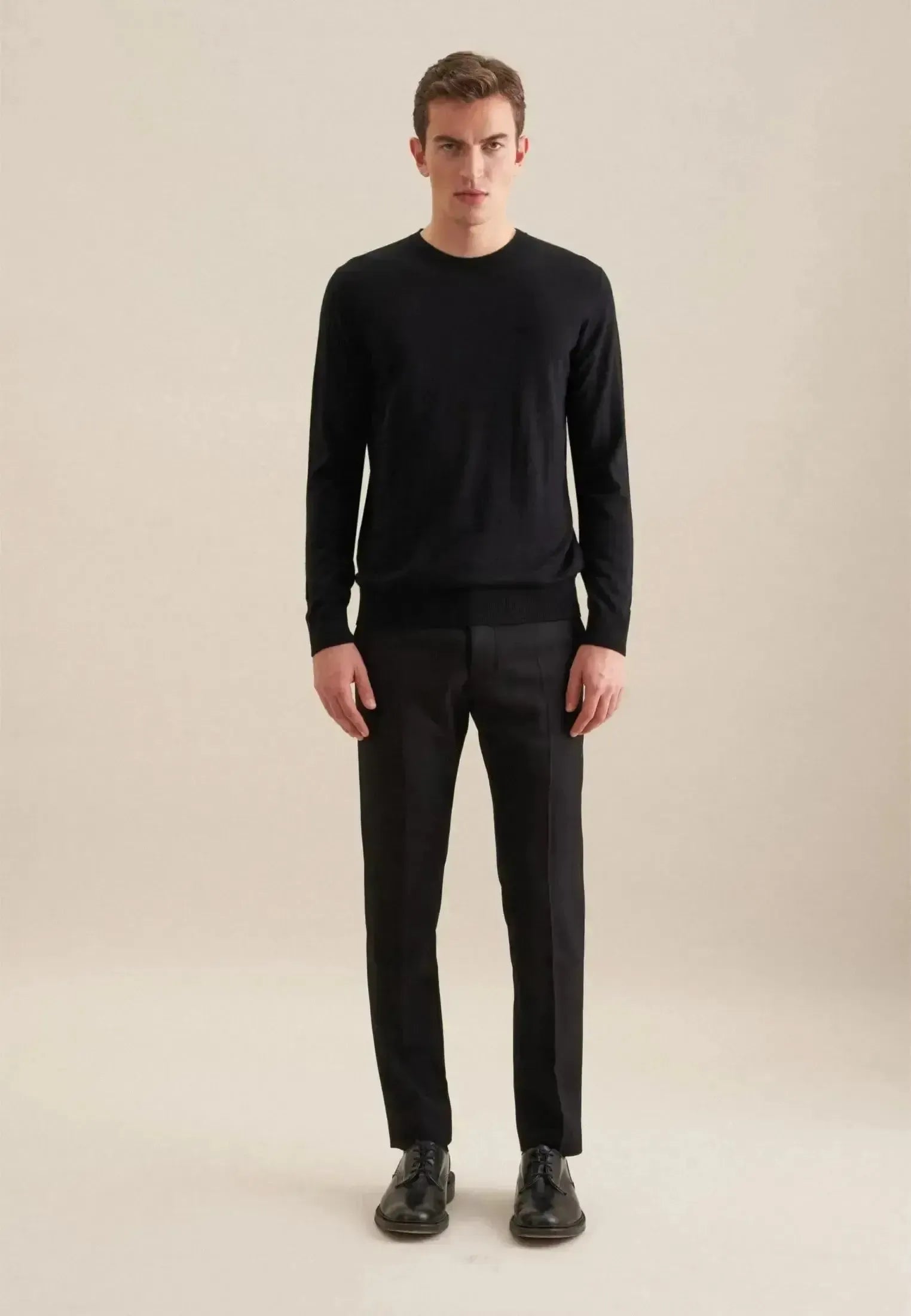 Seidensticker-Seidensticker Merino Wool Crewneck Knit Black-NORTHERN THREADS DESIGNER MENSWEAR