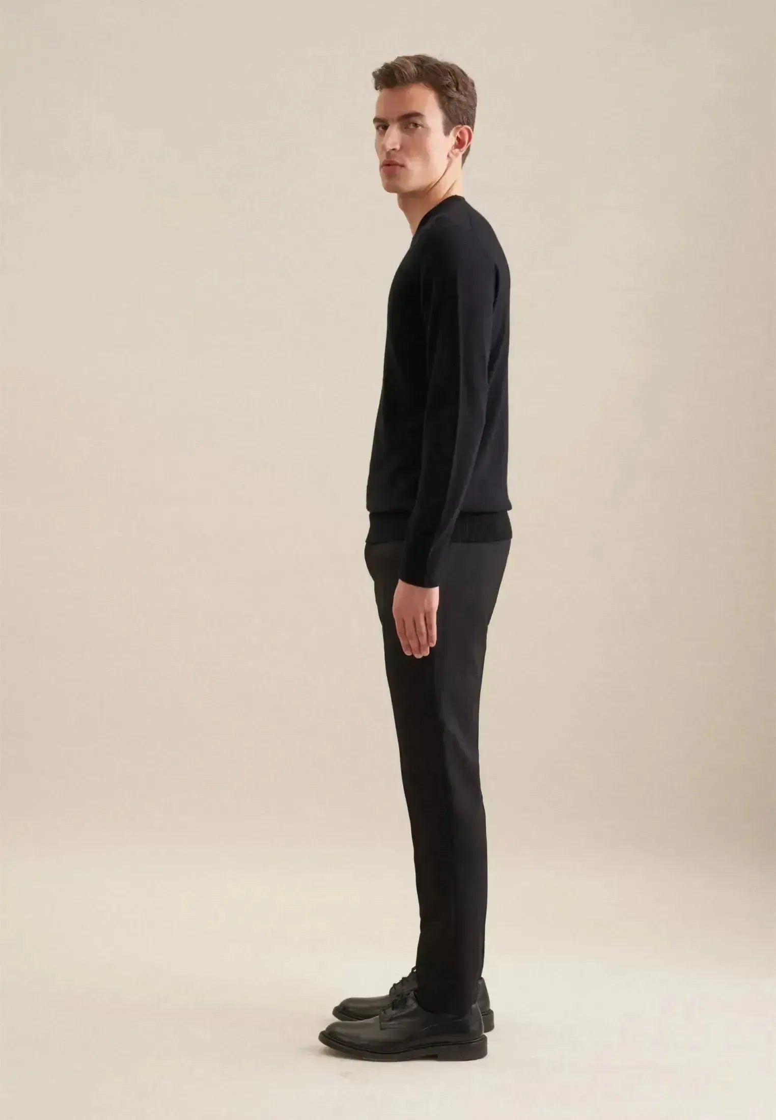 Seidensticker-Seidensticker Merino Wool Crewneck Knit Black-NORTHERN THREADS DESIGNER MENSWEAR