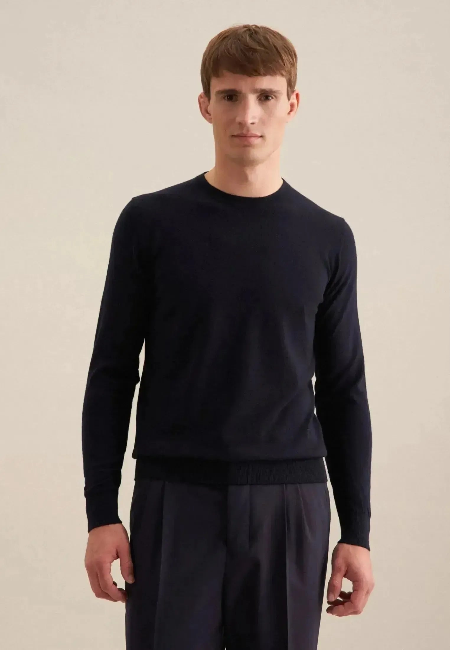 Seidensticker-Seidensticker Merino Wool Crewneck Knit Dark Blue-NORTHERN THREADS DESIGNER MENSWEAR