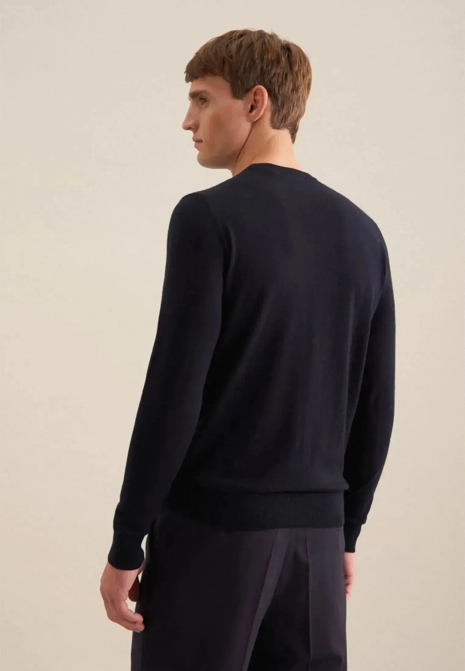 Seidensticker-Seidensticker Merino Wool Crewneck Knit Dark Blue-NORTHERN THREADS DESIGNER MENSWEAR