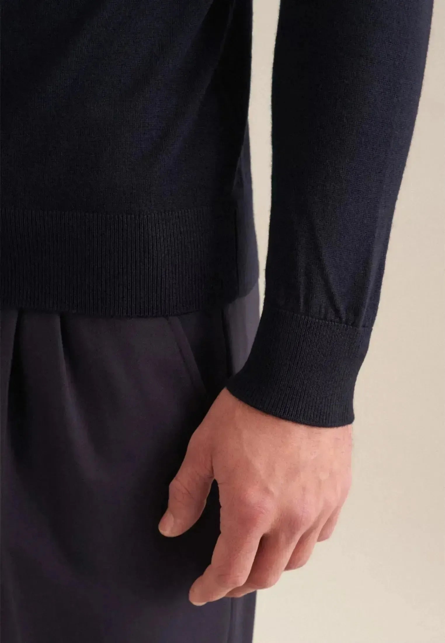 Seidensticker-Seidensticker Merino Wool Crewneck Knit Dark Blue-NORTHERN THREADS DESIGNER MENSWEAR