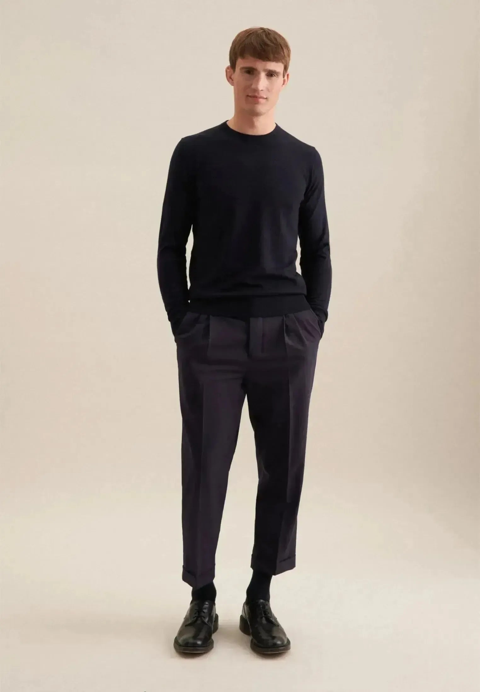 Seidensticker-Seidensticker Merino Wool Crewneck Knit Dark Blue-NORTHERN THREADS DESIGNER MENSWEAR