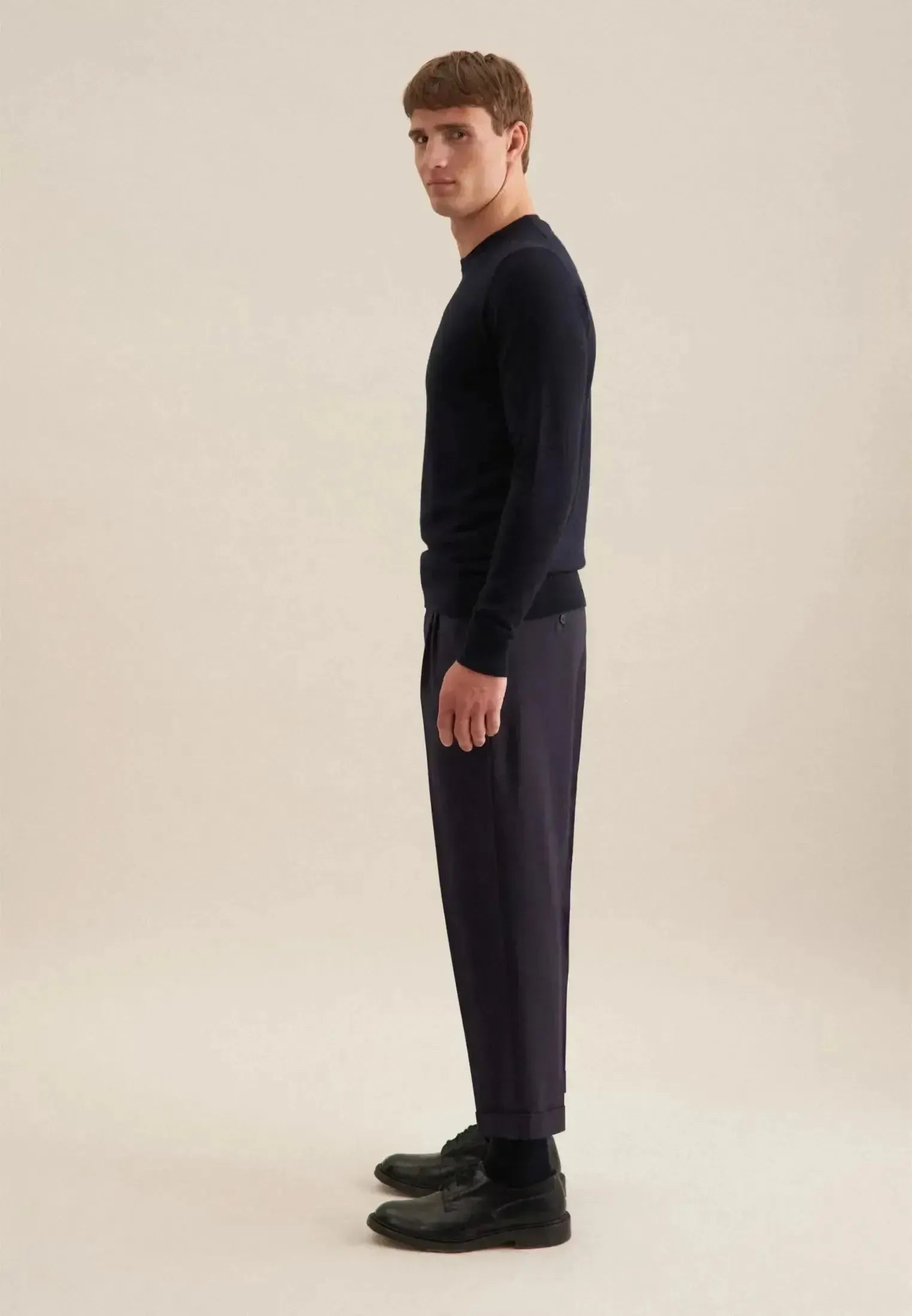 Seidensticker-Seidensticker Merino Wool Crewneck Knit Dark Blue-NORTHERN THREADS DESIGNER MENSWEAR