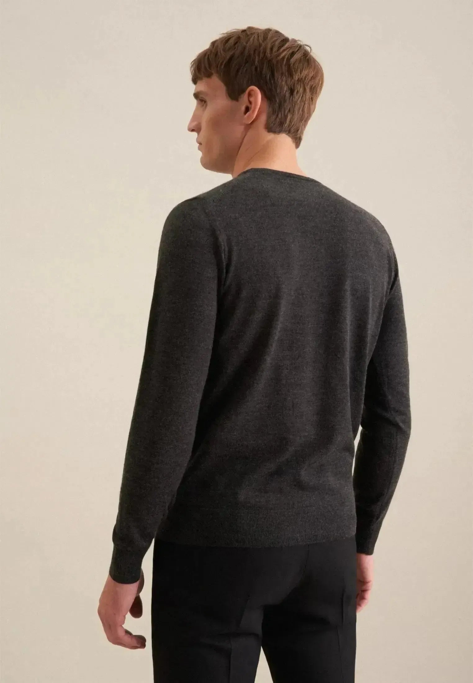 Seidensticker-Seidensticker Merino Wool Crewneck Knit Grey-NORTHERN THREADS DESIGNER MENSWEAR