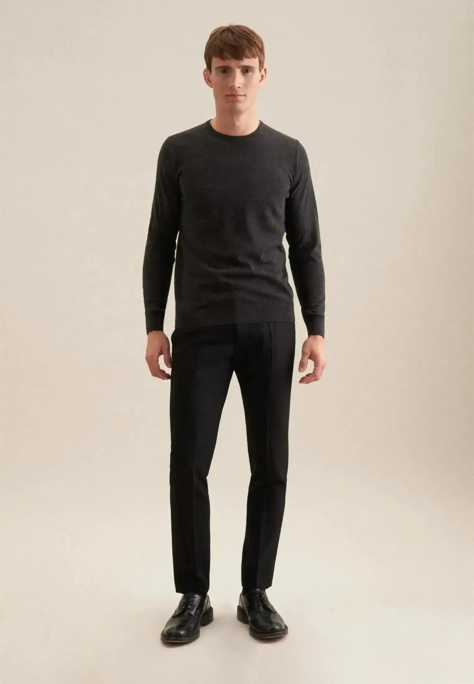 Seidensticker-Seidensticker Merino Wool Crewneck Knit Grey-NORTHERN THREADS DESIGNER MENSWEAR