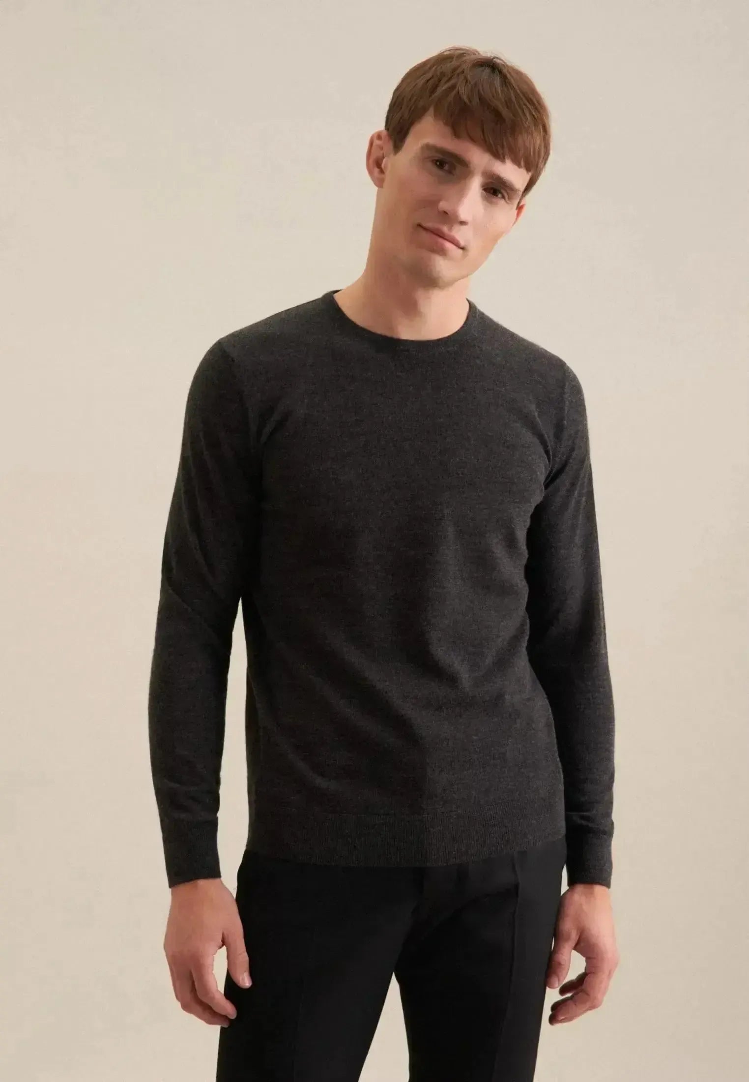 Seidensticker-Seidensticker Merino Wool Crewneck Knit Grey-NORTHERN THREADS DESIGNER MENSWEAR