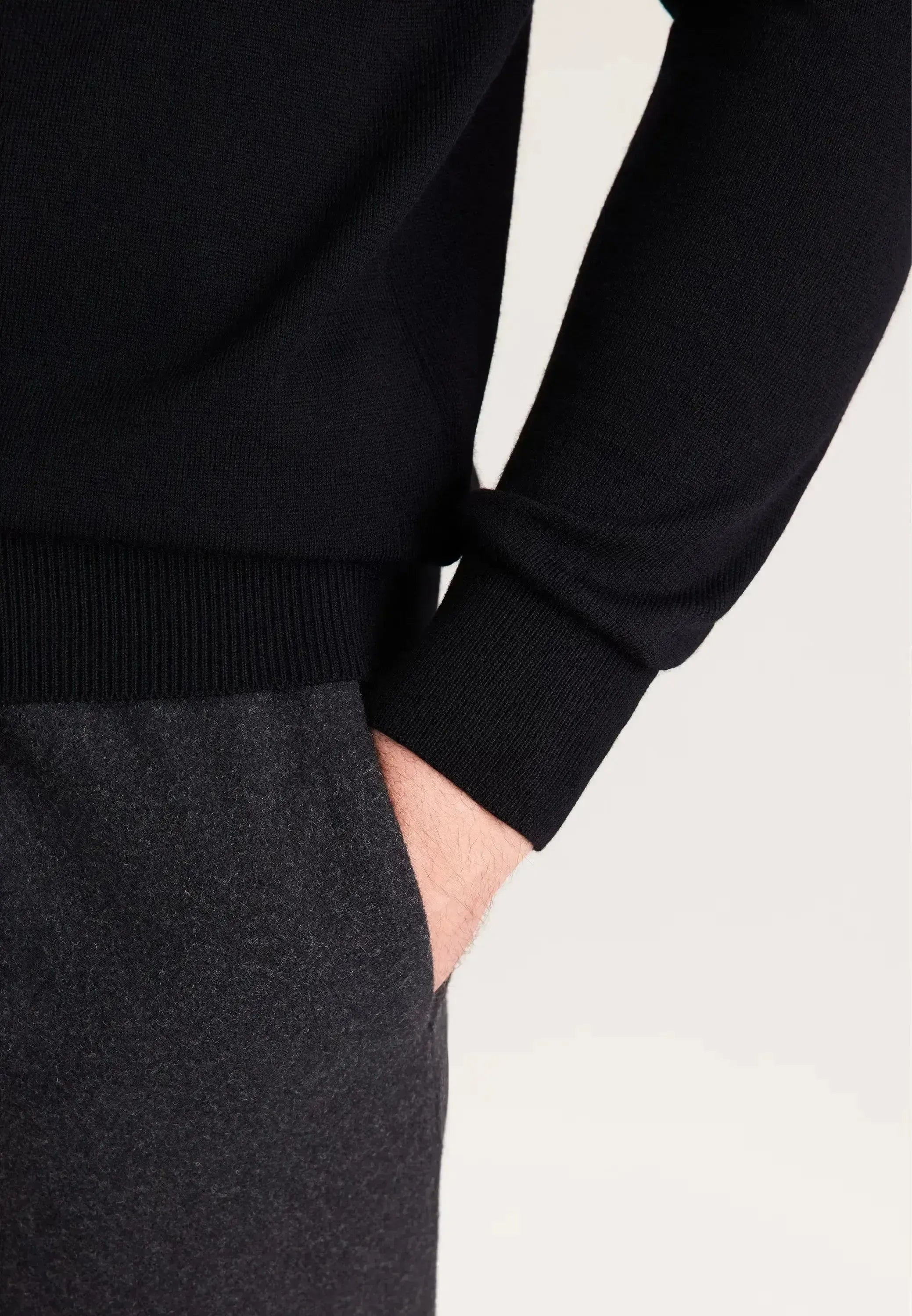 Seidensticker-Seidensticker Merino Wool Polo Collar Knit Black-NORTHERN THREADS DESIGNER MENSWEAR