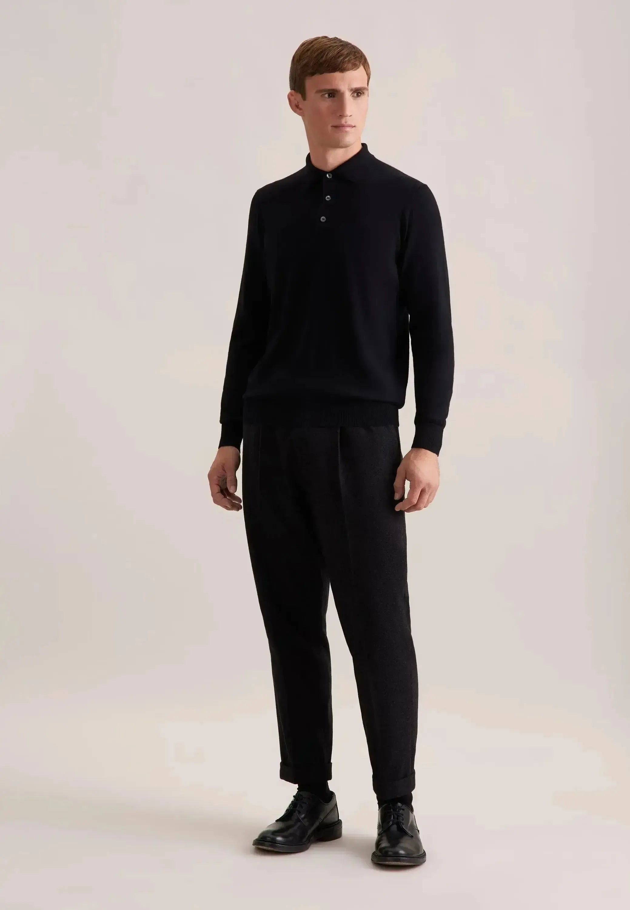 Seidensticker-Seidensticker Merino Wool Polo Collar Knit Black-NORTHERN THREADS DESIGNER MENSWEAR