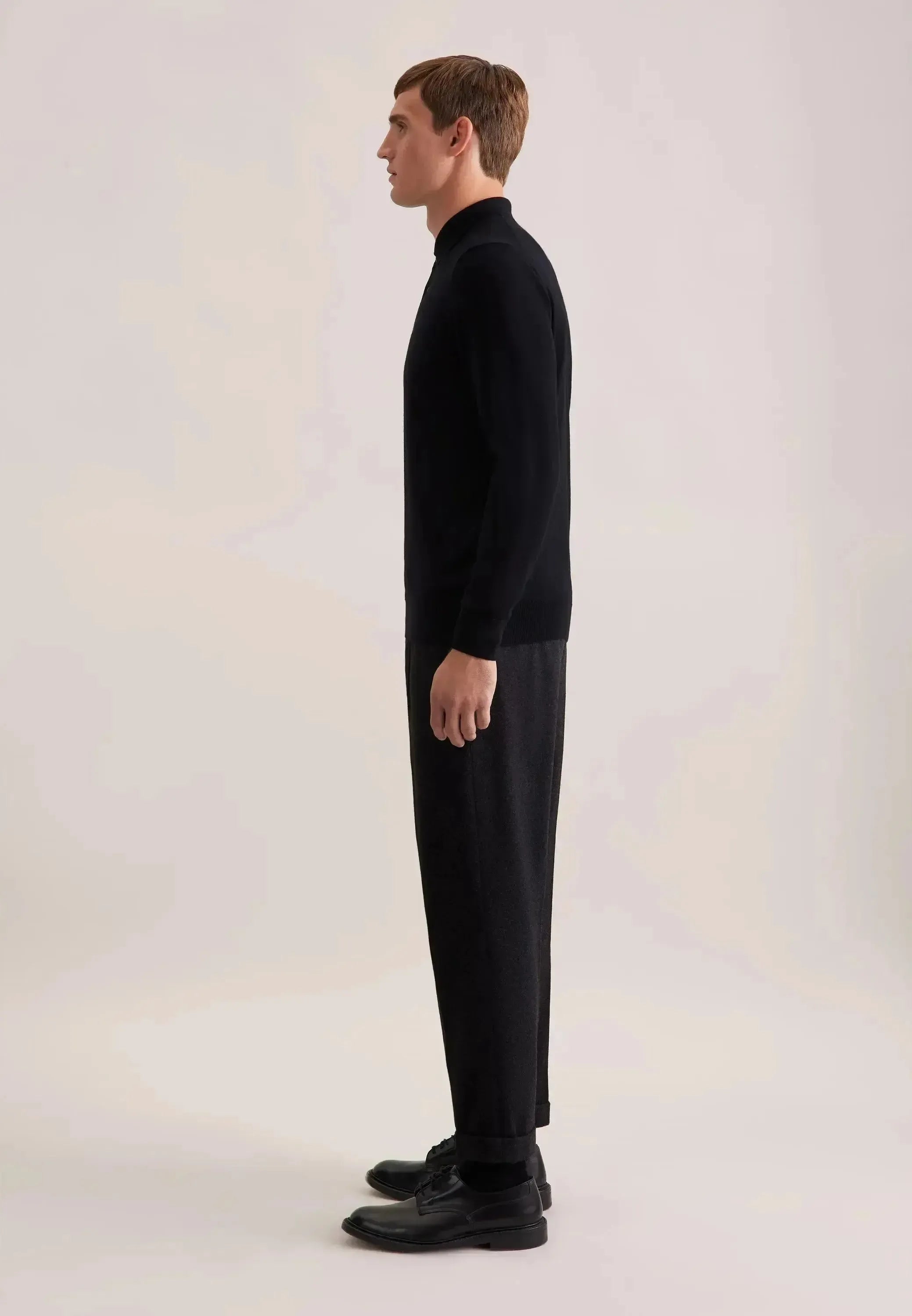 Seidensticker-Seidensticker Merino Wool Polo Collar Knit Black-NORTHERN THREADS DESIGNER MENSWEAR