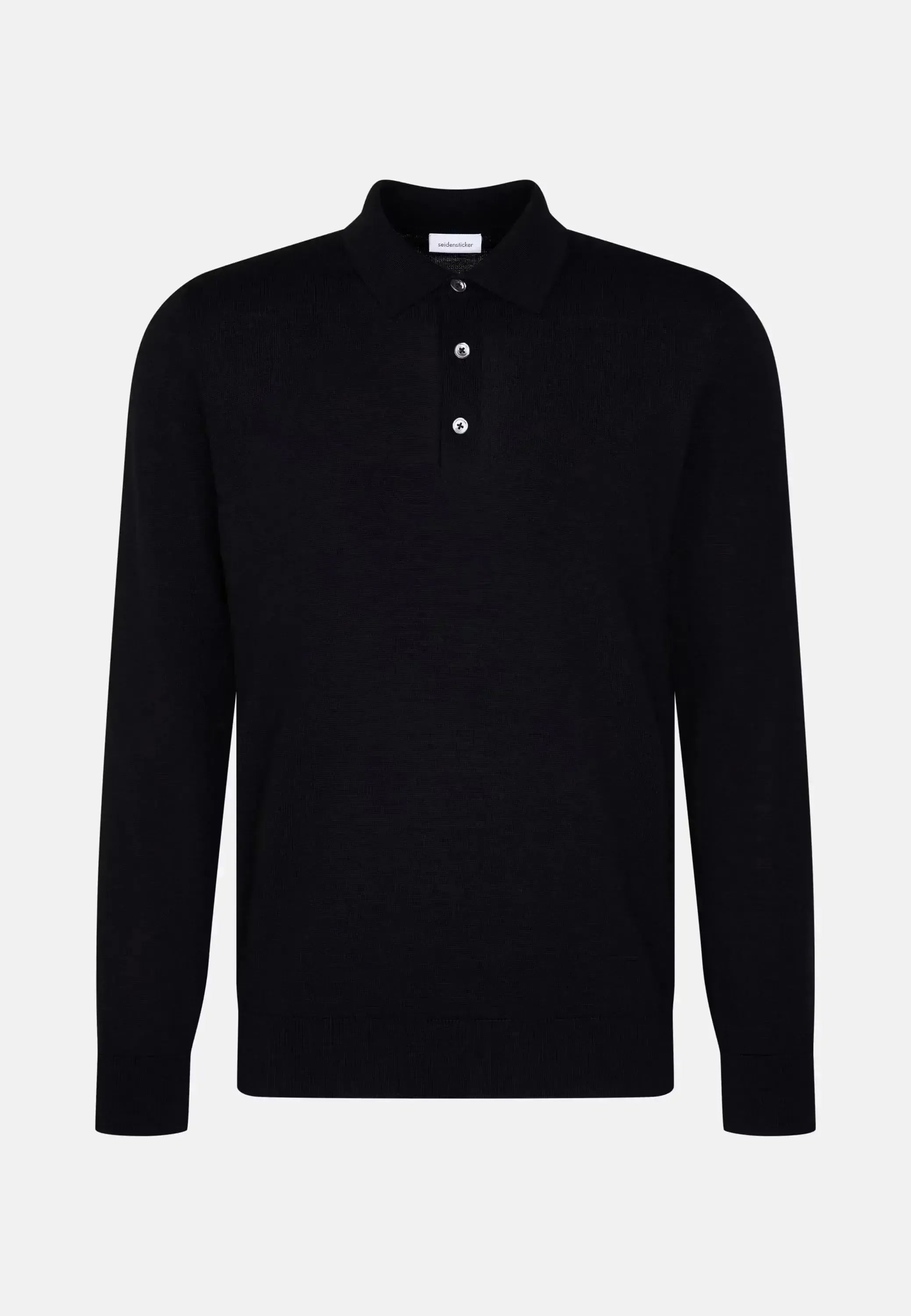 Seidensticker-Seidensticker Merino Wool Polo Collar Knit Black-NORTHERN THREADS DESIGNER MENSWEAR
