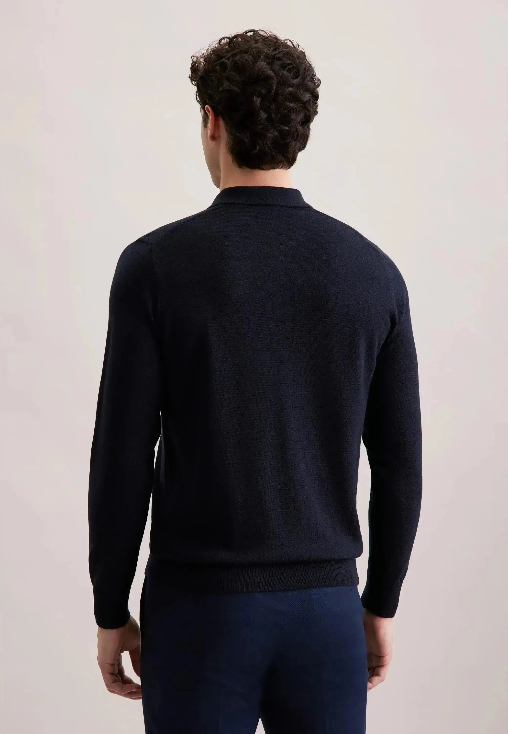 Seidensticker-Seidensticker Merino Wool Polo Collar Knit Dark Blue-NORTHERN THREADS DESIGNER MENSWEAR