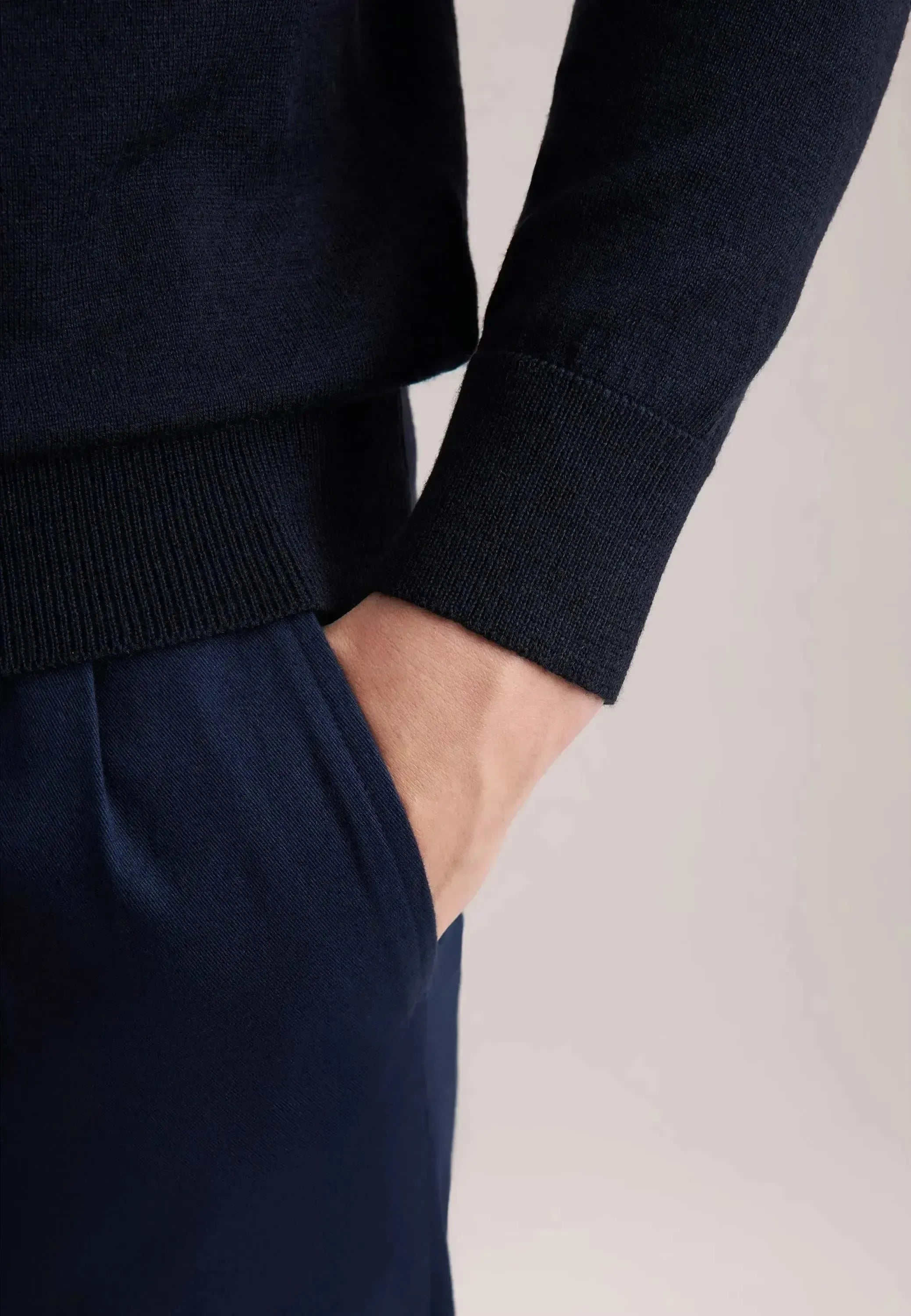 Seidensticker-Seidensticker Merino Wool Polo Collar Knit Dark Blue-NORTHERN THREADS DESIGNER MENSWEAR