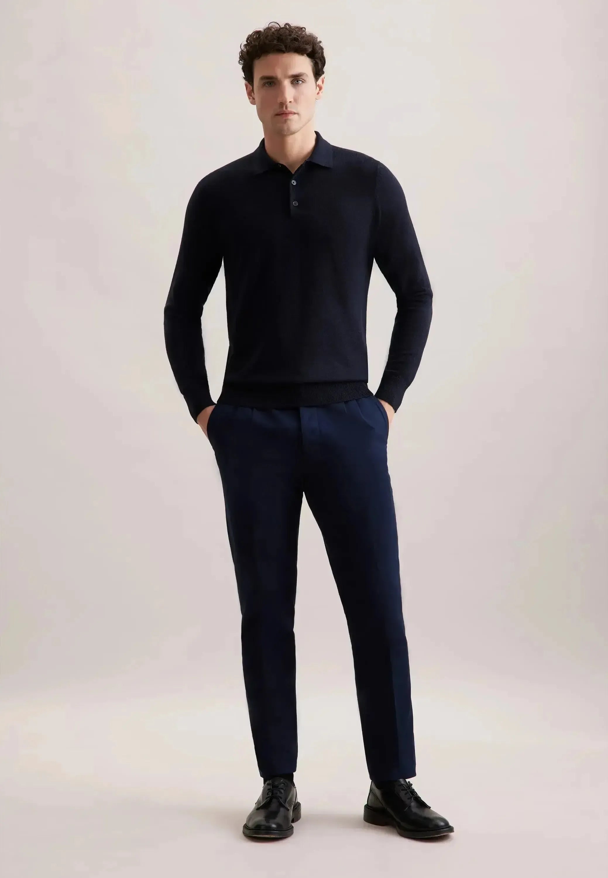 Seidensticker-Seidensticker Merino Wool Polo Collar Knit Dark Blue-NORTHERN THREADS DESIGNER MENSWEAR