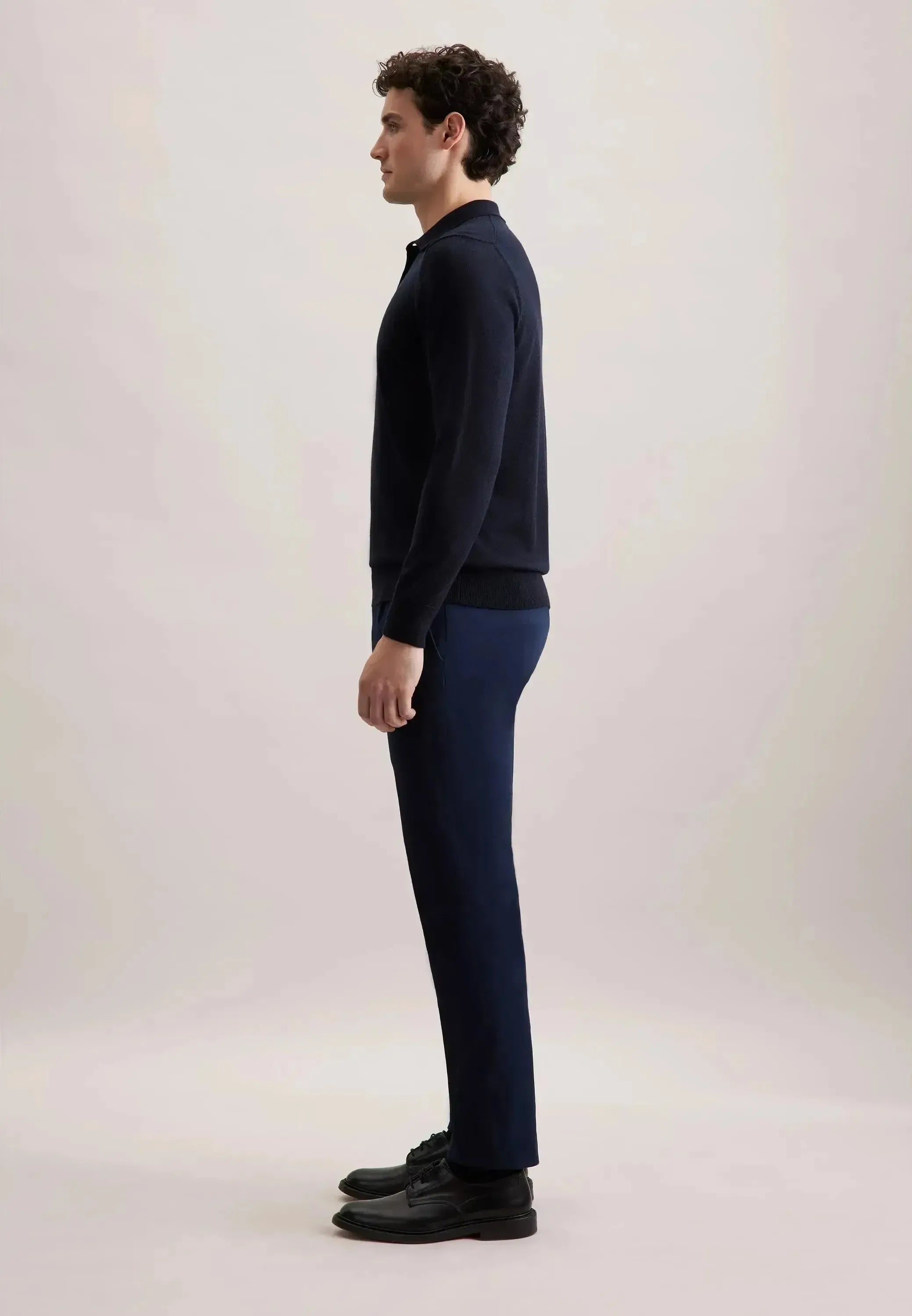 Seidensticker-Seidensticker Merino Wool Polo Collar Knit Dark Blue-NORTHERN THREADS DESIGNER MENSWEAR