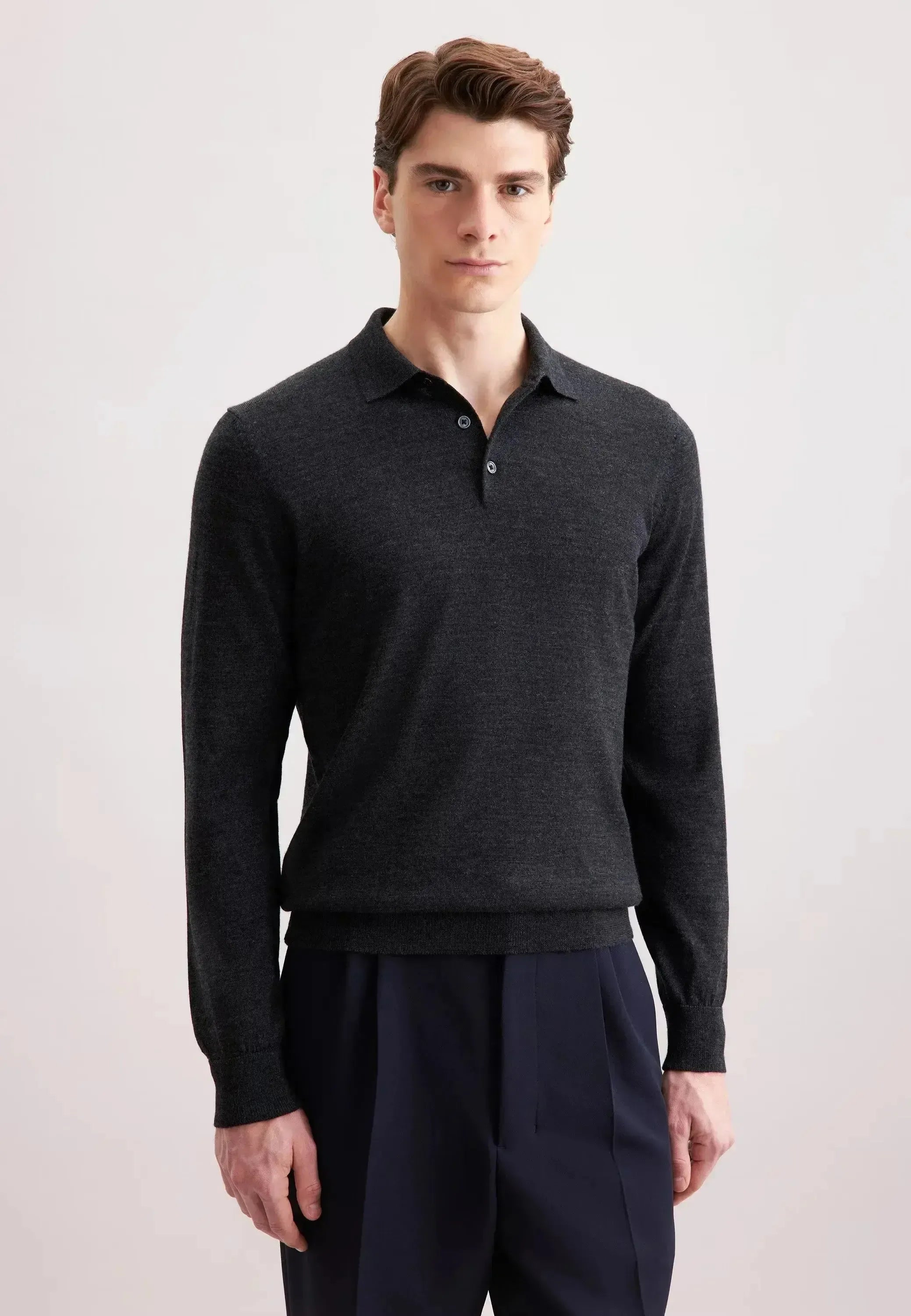 Seidensticker-Seidensticker Merino Wool Polo Collar Knit Grey-NORTHERN THREADS DESIGNER MENSWEAR