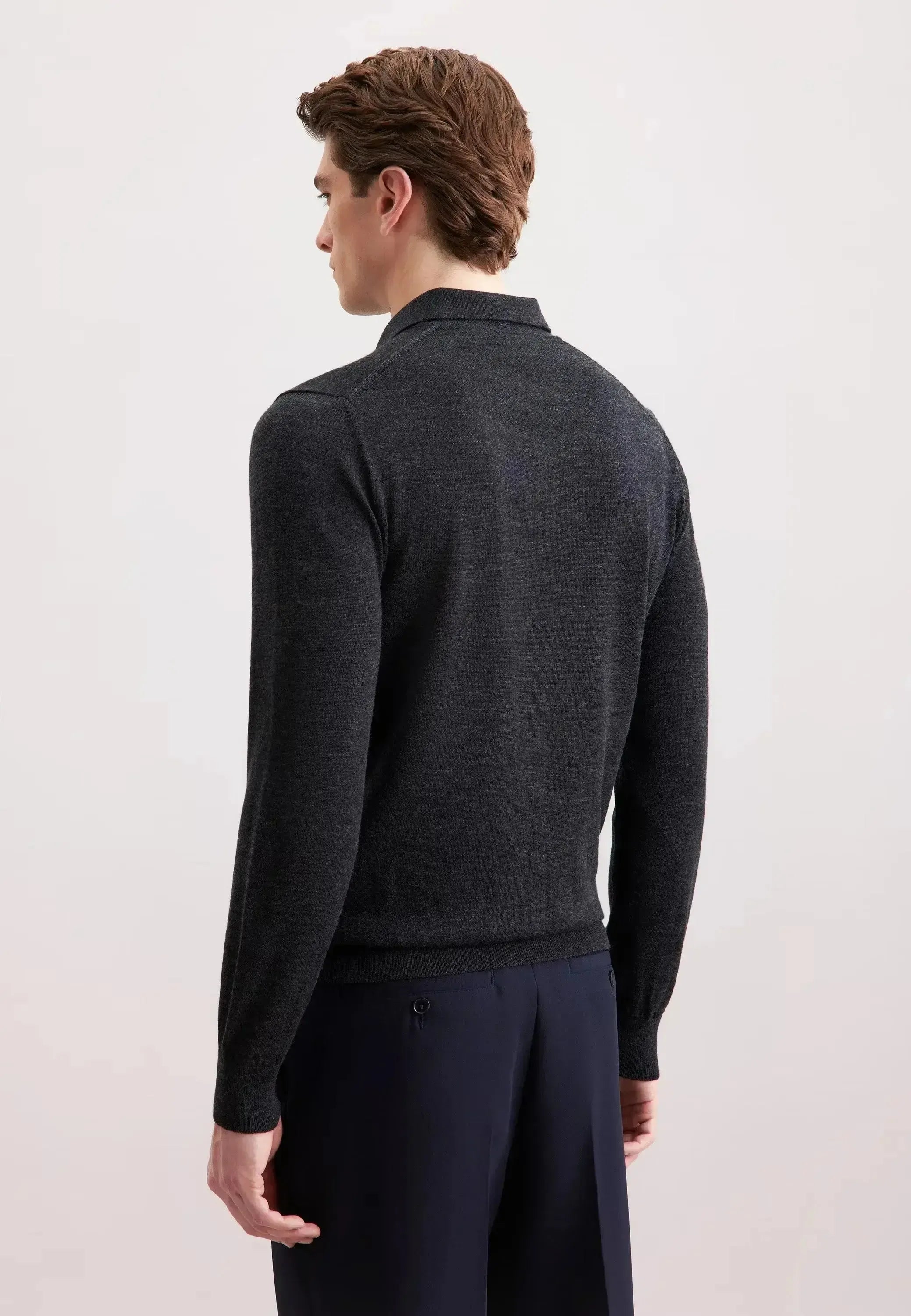 Seidensticker-Seidensticker Merino Wool Polo Collar Knit Grey-NORTHERN THREADS DESIGNER MENSWEAR