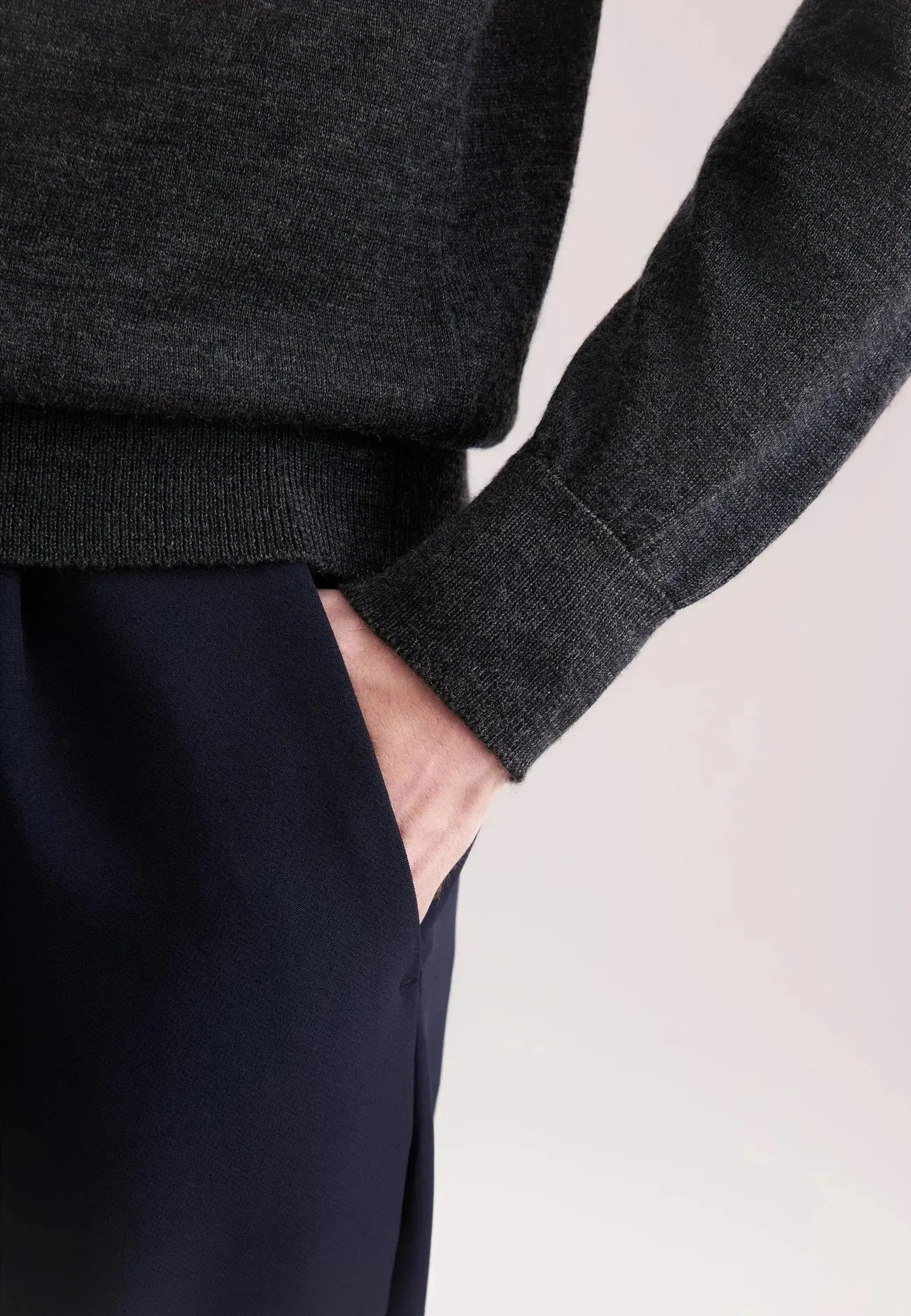 Seidensticker-Seidensticker Merino Wool Polo Collar Knit Grey-NORTHERN THREADS DESIGNER MENSWEAR