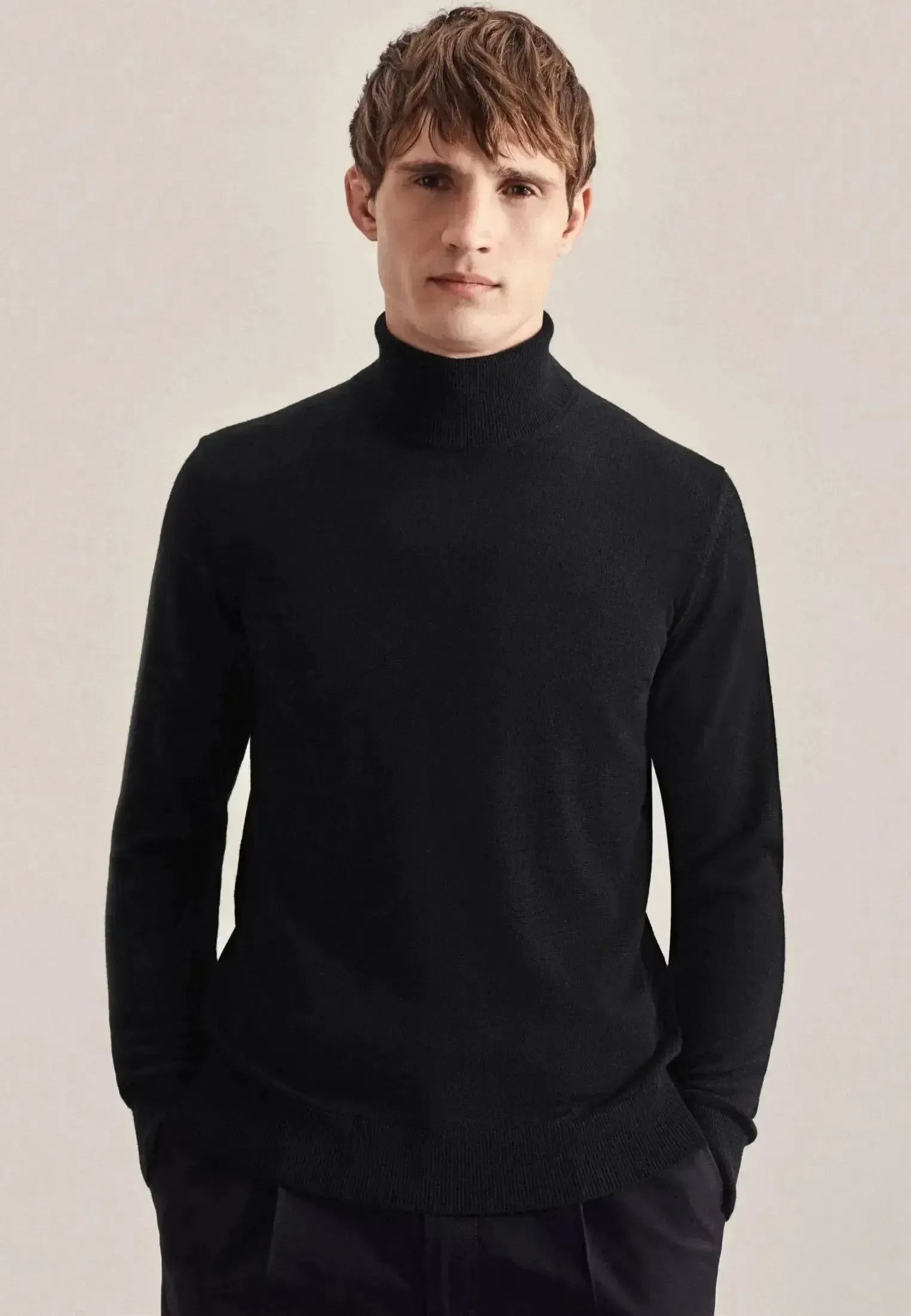 Seidensticker-Seidensticker Merino Wool Roll Neck Knit Black-NORTHERN THREADS DESIGNER MENSWEAR