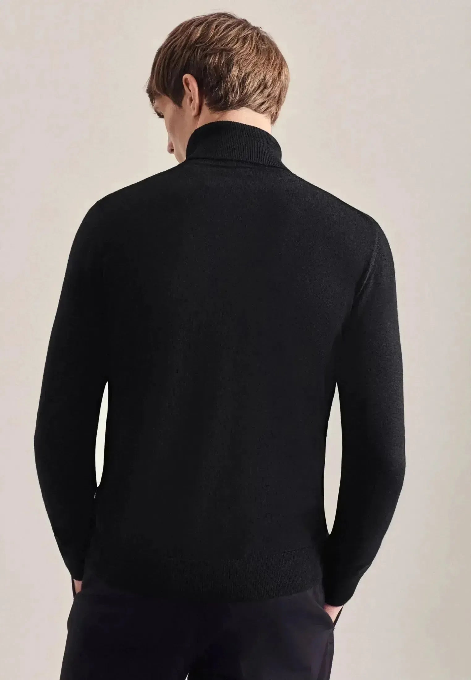 Seidensticker-Seidensticker Merino Wool Roll Neck Knit Black-NORTHERN THREADS DESIGNER MENSWEAR