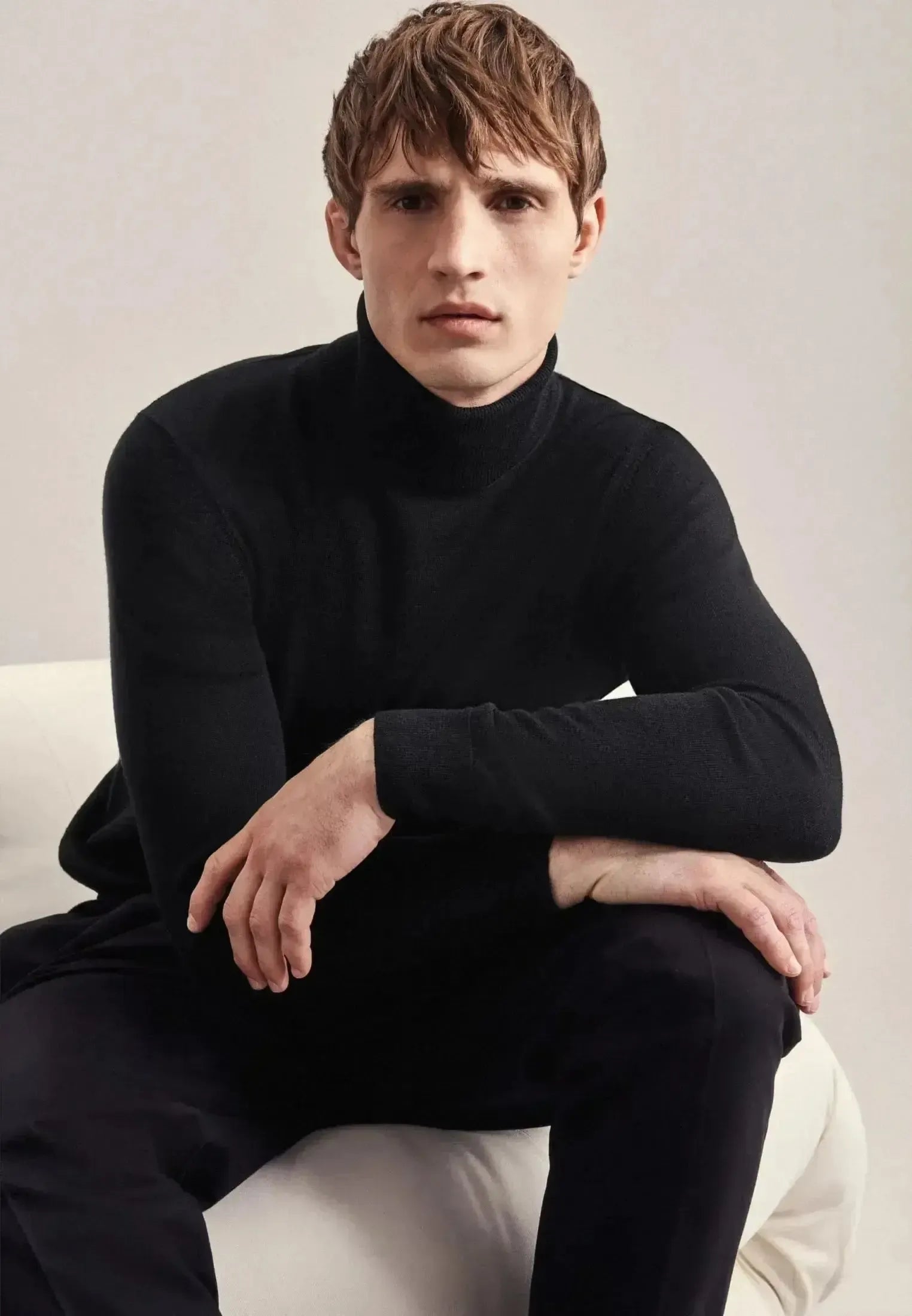 Seidensticker-Seidensticker Merino Wool Roll Neck Knit Black-NORTHERN THREADS DESIGNER MENSWEAR