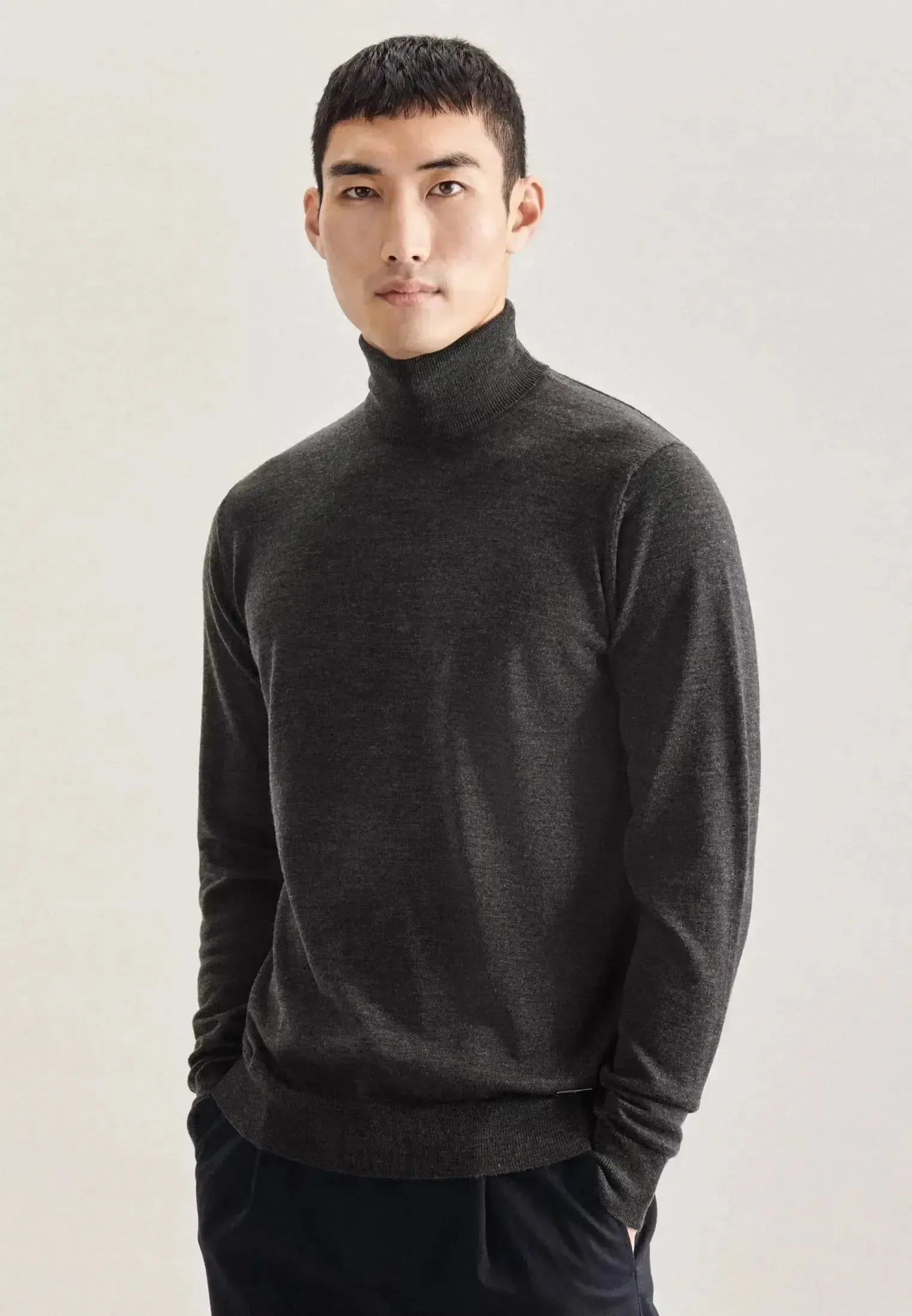 Seidensticker-Seidensticker Merino Wool Roll Neck Knit Grey-NORTHERN THREADS DESIGNER MENSWEAR