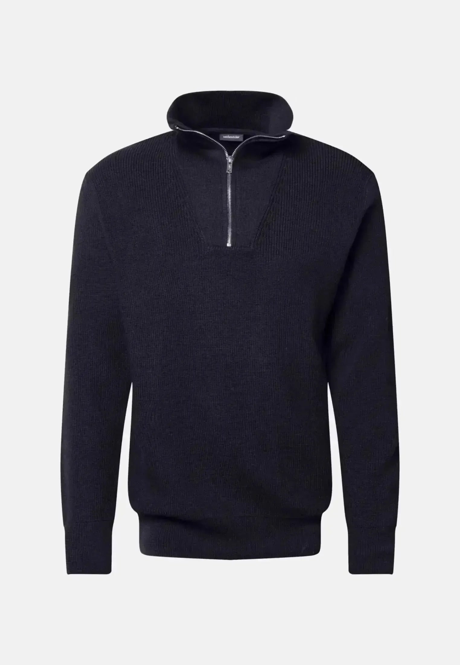 Seidensticker-Seidensticker Merino Wool Stand Collar 1/4 Zip Knit Dark Blue-NORTHERN THREADS DESIGNER MENSWEAR
