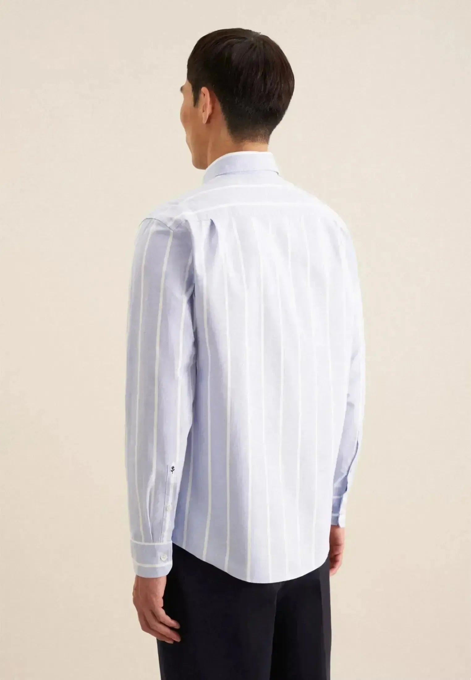 Seidensticker-Seidensticker Regular Fit Button Down Striped Oxford Shirt Light Blue-NORTHERN THREADS DESIGNER MENSWEAR