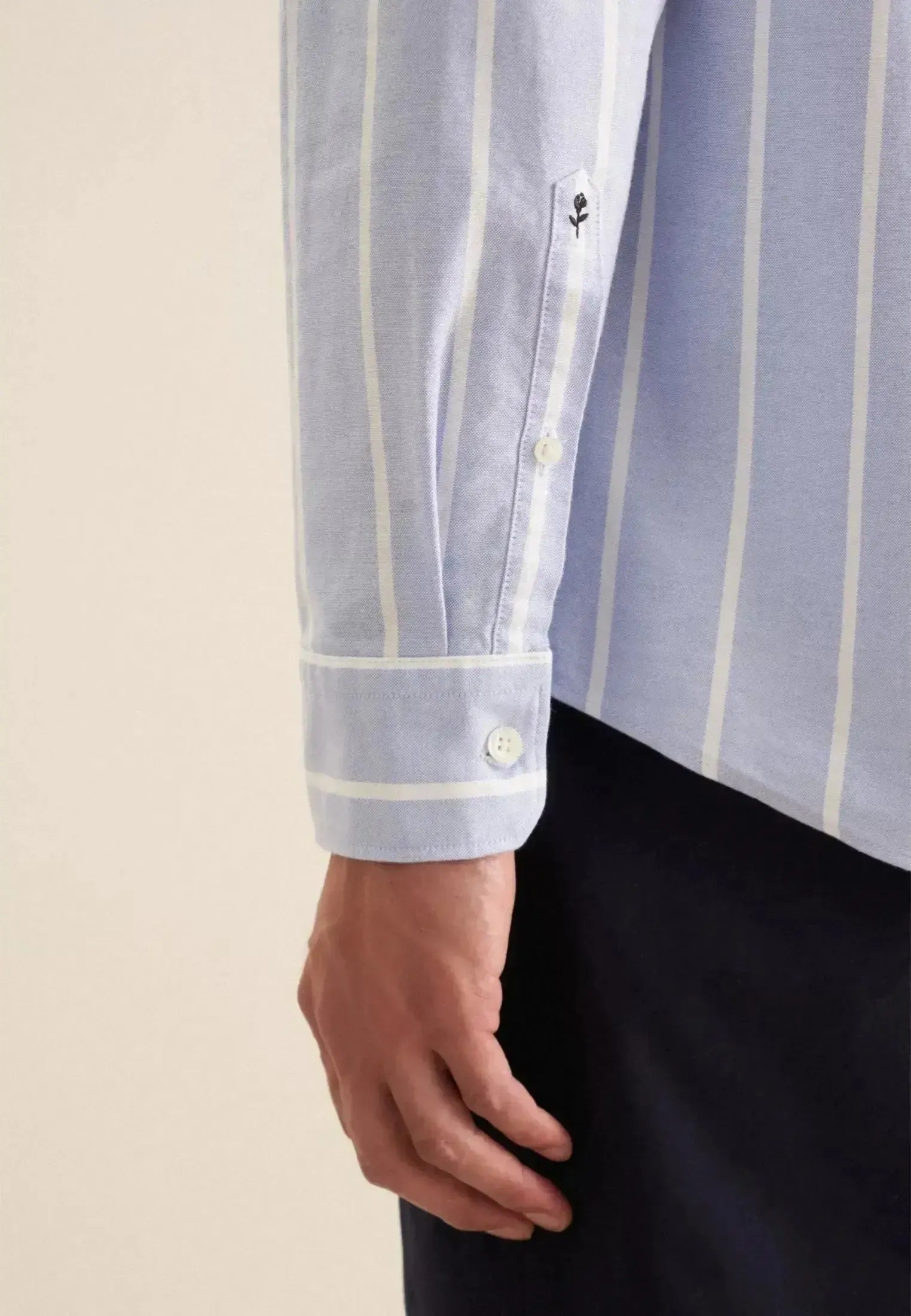 Seidensticker-Seidensticker Regular Fit Button Down Striped Oxford Shirt Light Blue-NORTHERN THREADS DESIGNER MENSWEAR